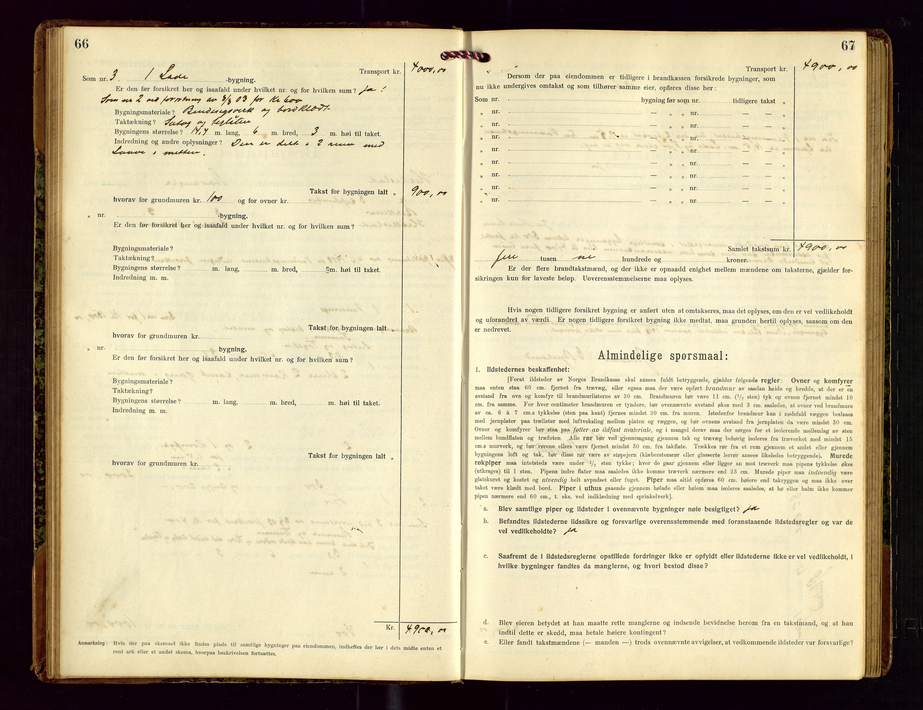 Heskestad lensmannskontor, AV/SAST-A-100304/Gob/L0002: "Brandtakstprotokol", 1915-1922, s. 66-67