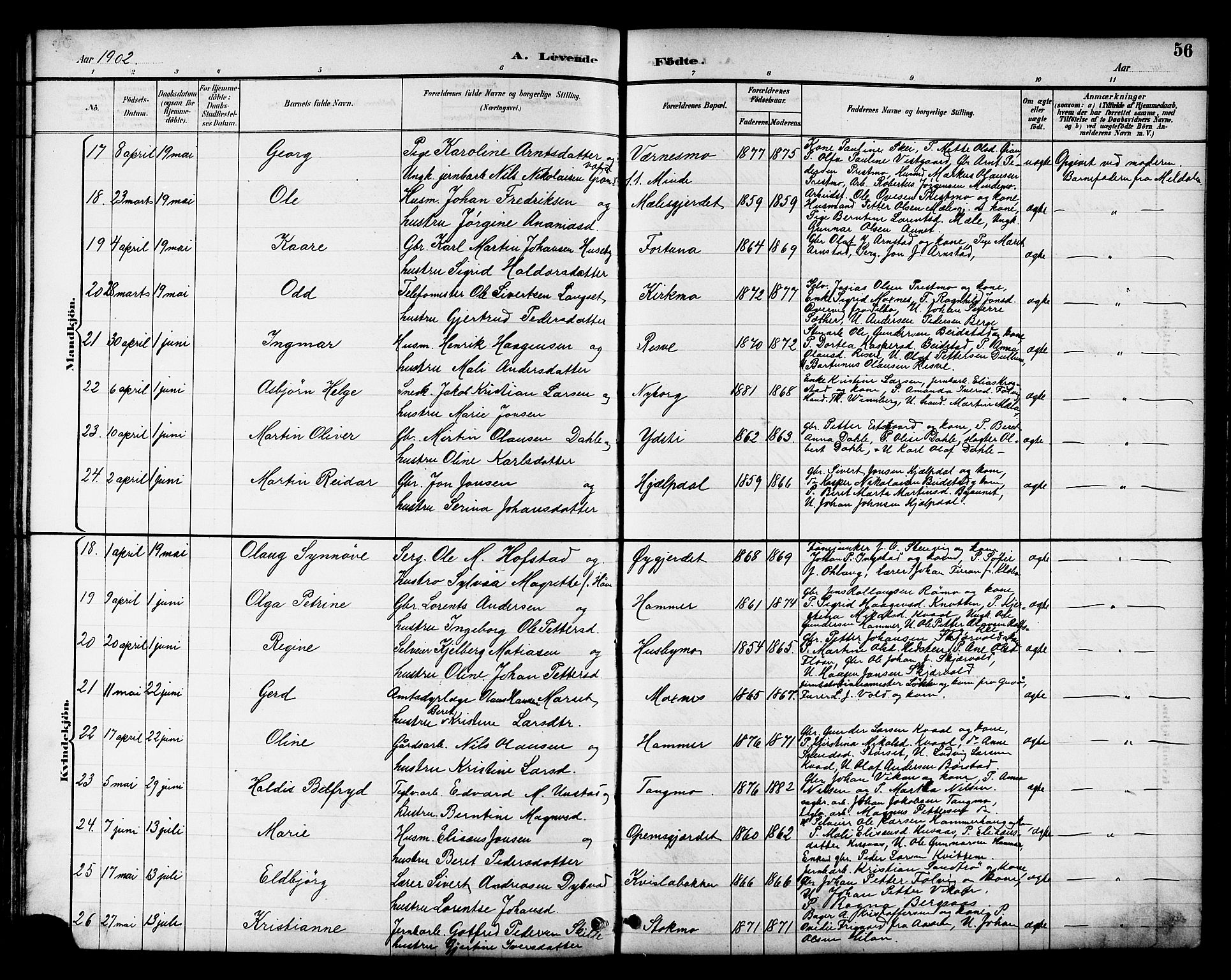 Ministerialprotokoller, klokkerbøker og fødselsregistre - Nord-Trøndelag, SAT/A-1458/709/L0087: Klokkerbok nr. 709C01, 1892-1913, s. 56