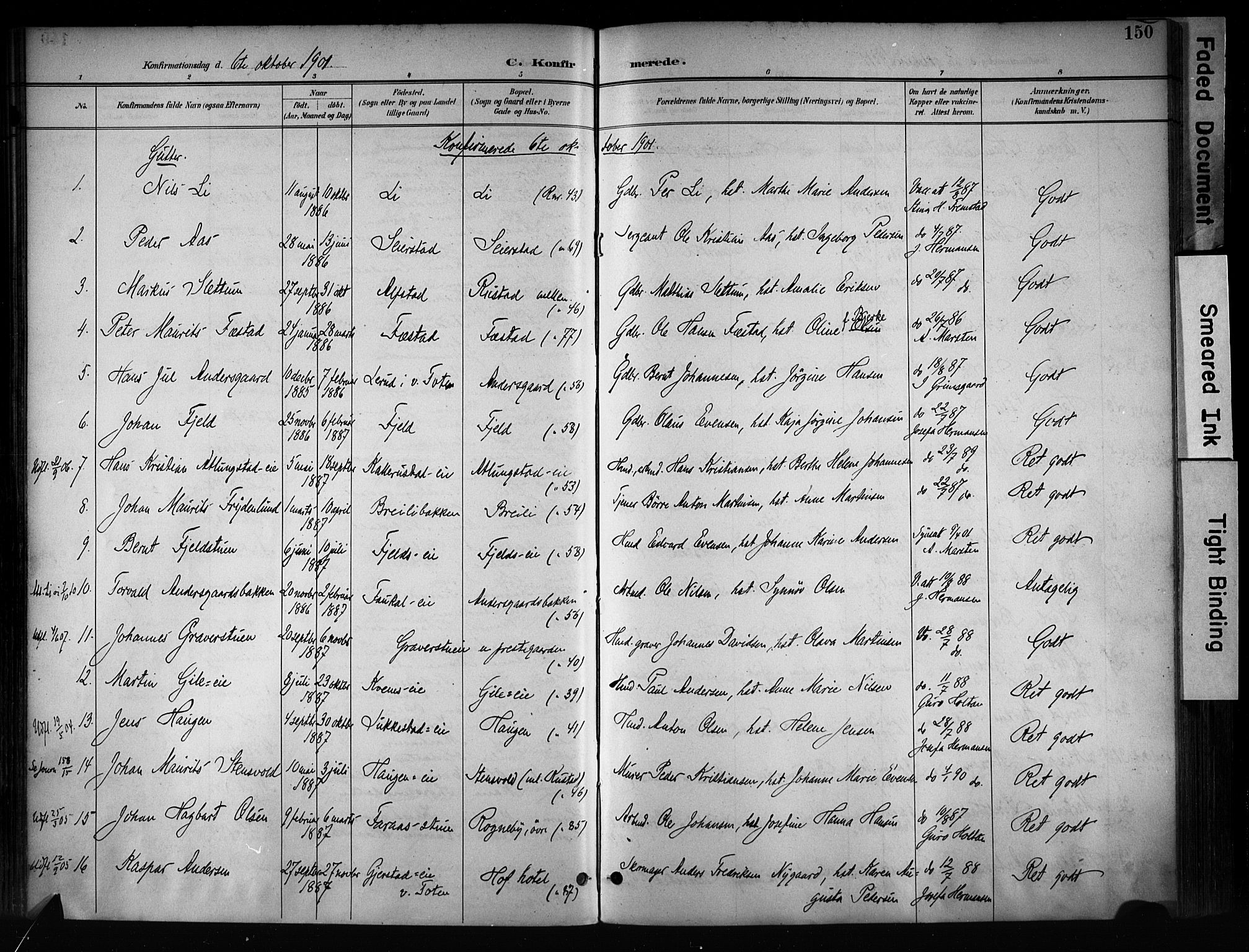Østre Toten prestekontor, AV/SAH-PREST-104/H/Ha/Haa/L0008: Ministerialbok nr. 8, 1897-1909, s. 150
