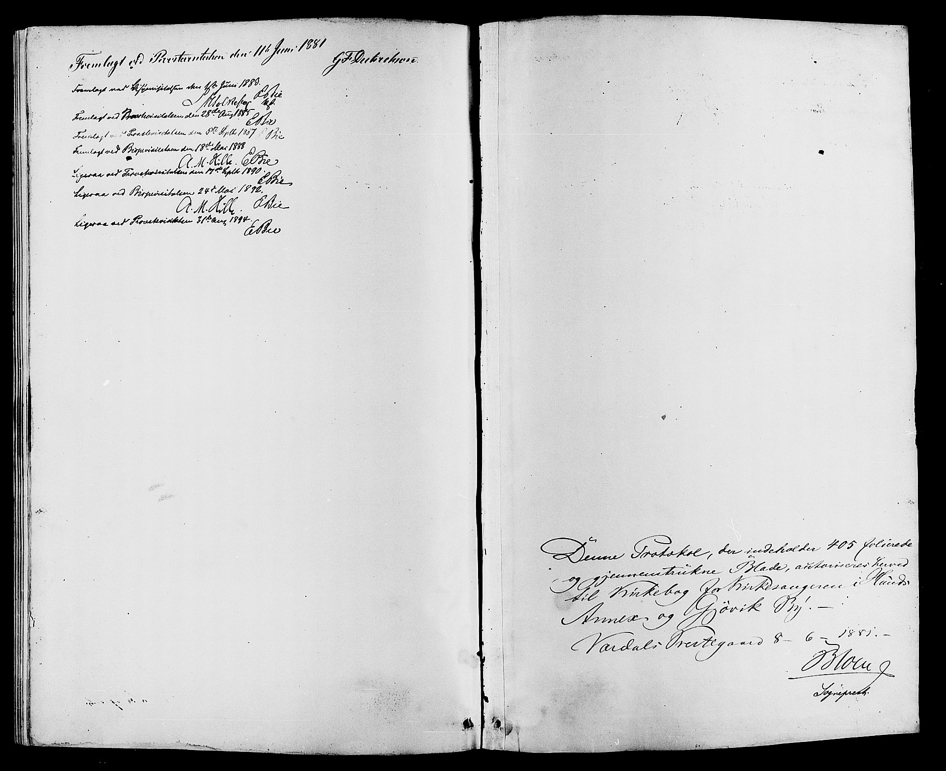 Vardal prestekontor, AV/SAH-PREST-100/H/Ha/Hab/L0007: Klokkerbok nr. 7 /2, 1881-1895