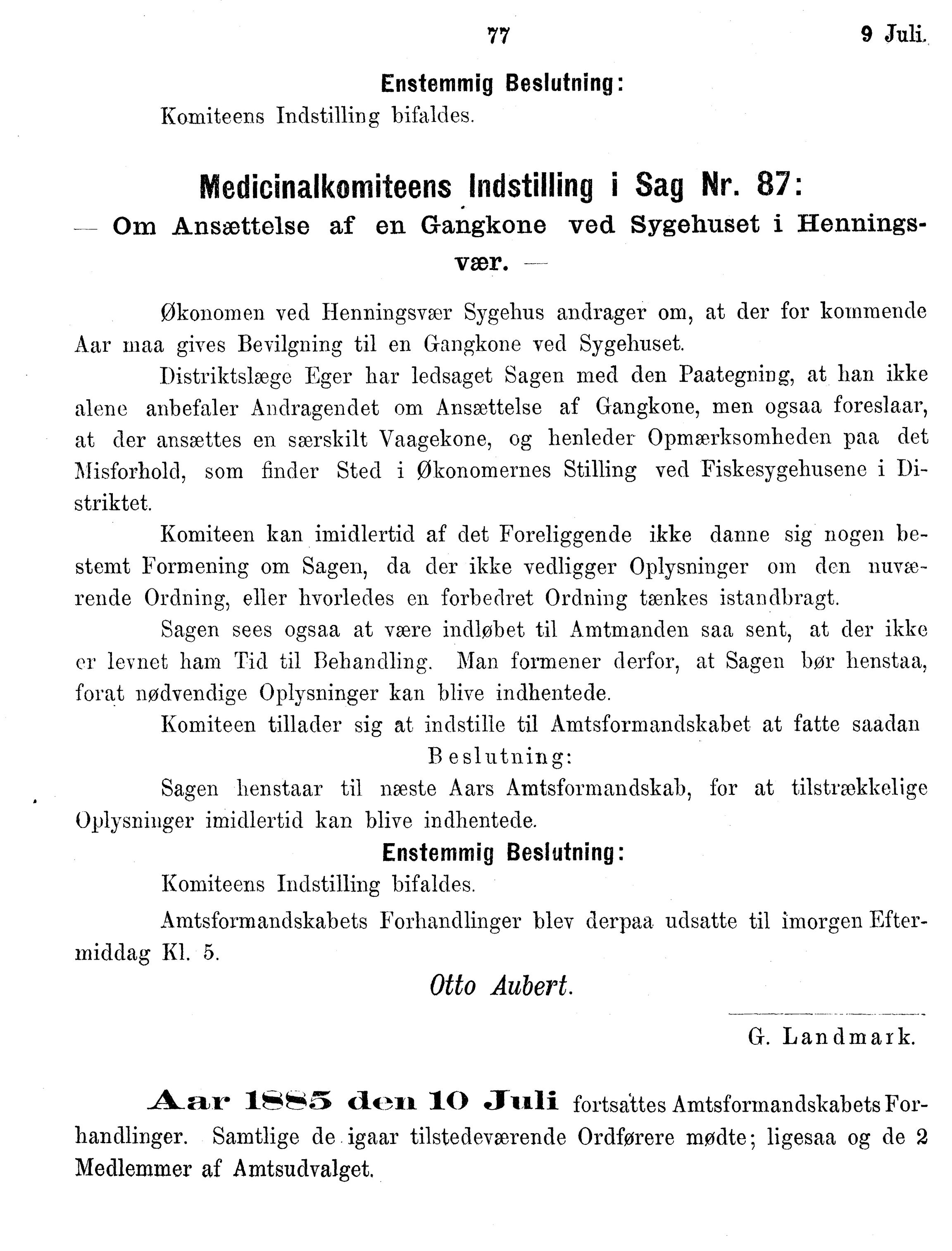 Nordland Fylkeskommune. Fylkestinget, AIN/NFK-17/176/A/Ac/L0014: Fylkestingsforhandlinger 1881-1885, 1881-1885, s. 77