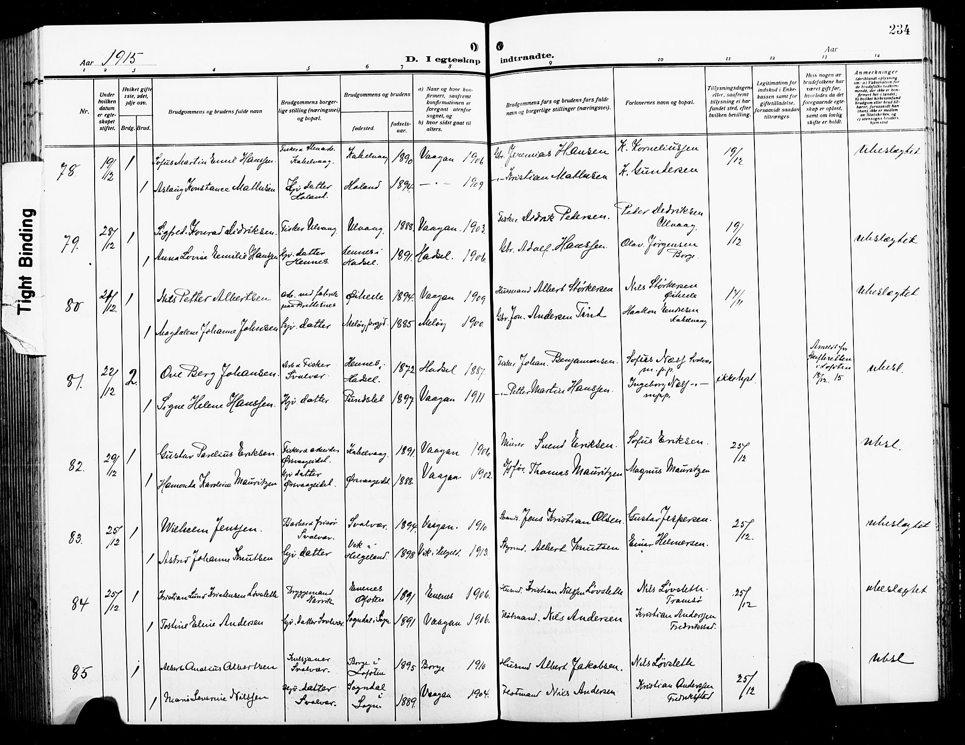 Ministerialprotokoller, klokkerbøker og fødselsregistre - Nordland, AV/SAT-A-1459/874/L1080: Klokkerbok nr. 874C09, 1915-1925, s. 234