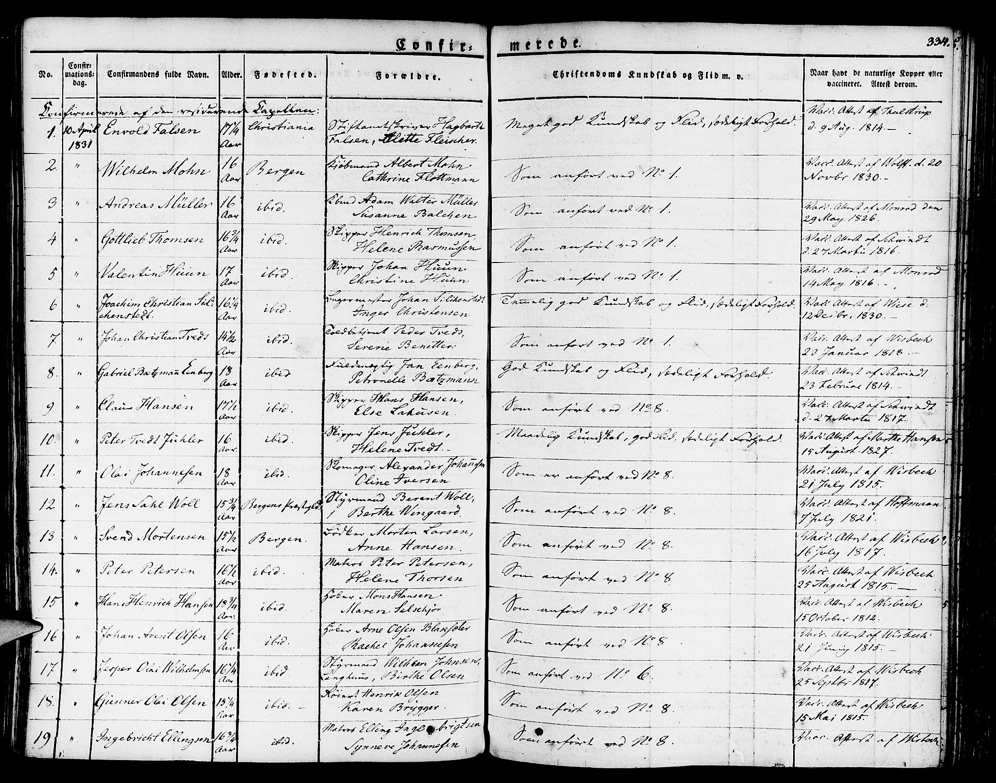 Nykirken Sokneprestembete, AV/SAB-A-77101/H/Haa/L0012: Ministerialbok nr. A 12, 1821-1844, s. 334