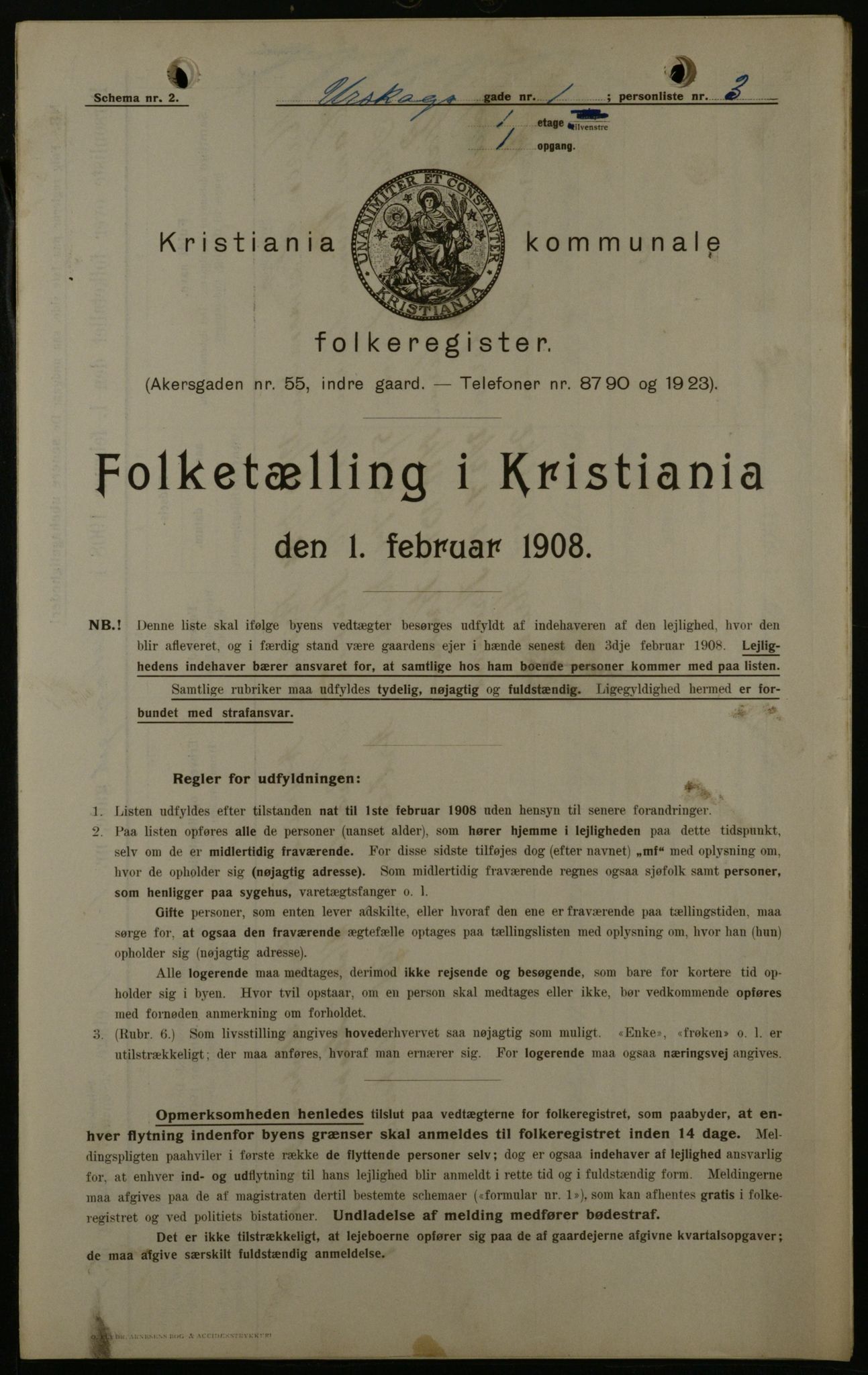 OBA, Kommunal folketelling 1.2.1908 for Kristiania kjøpstad, 1908, s. 2631