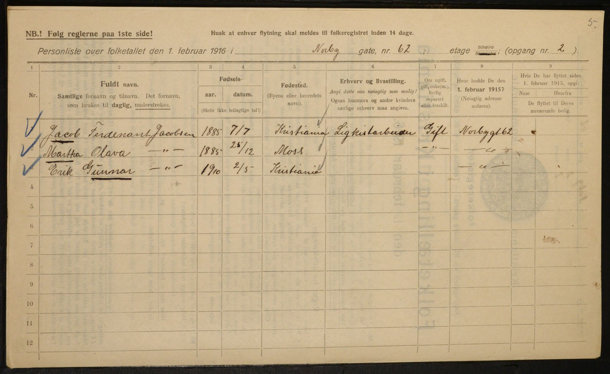 OBA, Kommunal folketelling 1.2.1916 for Kristiania, 1916, s. 73890