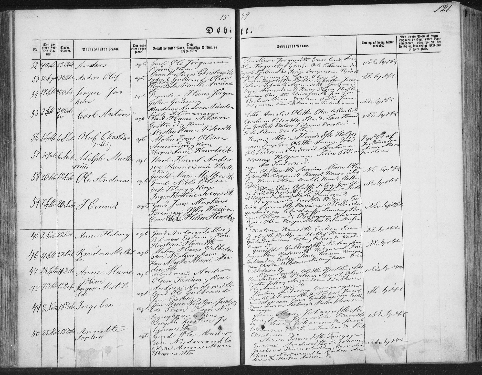 Brunlanes kirkebøker, AV/SAKO-A-342/F/Fa/L0004: Ministerialbok nr. I 4, 1846-1862, s. 121