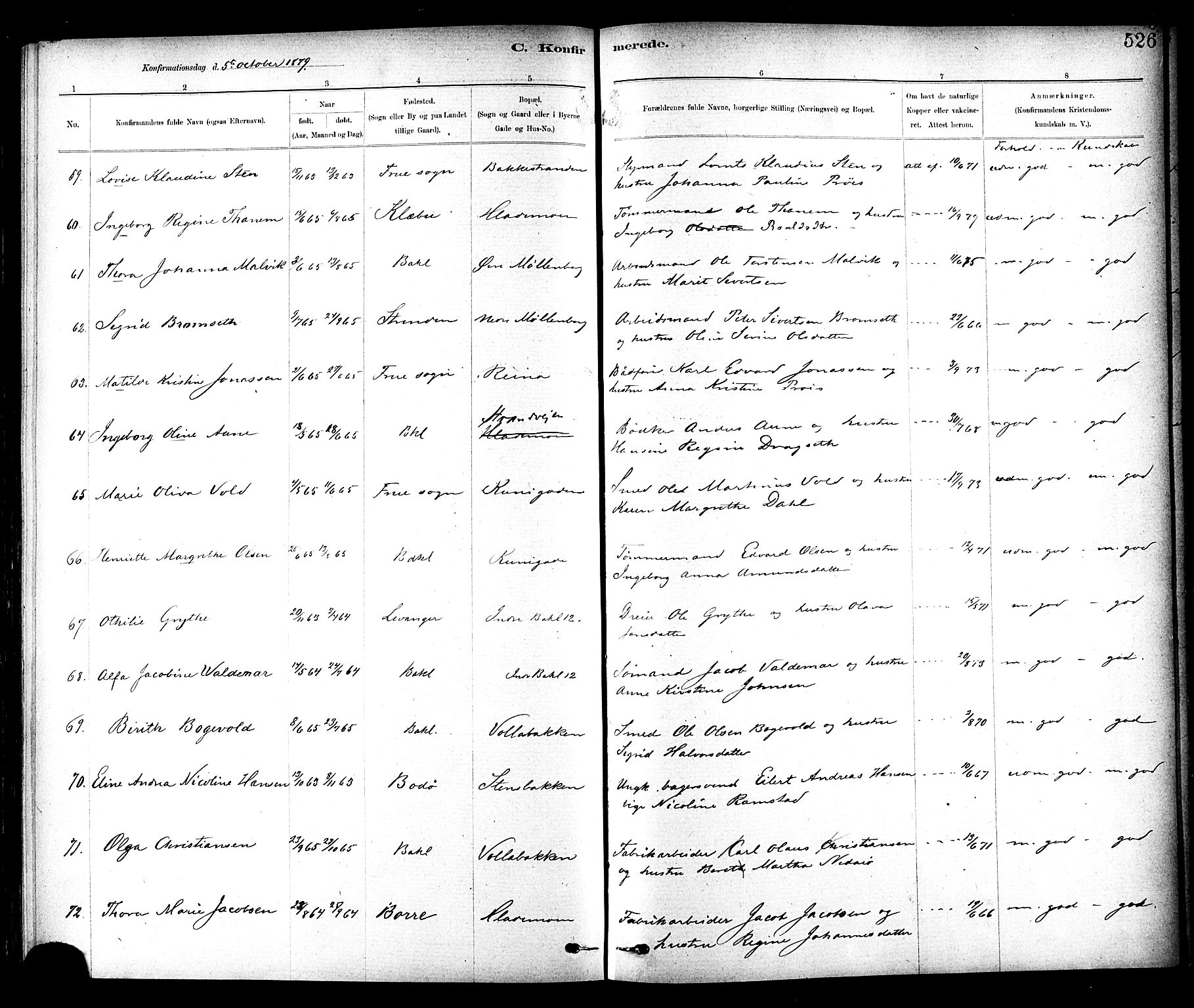 Ministerialprotokoller, klokkerbøker og fødselsregistre - Sør-Trøndelag, SAT/A-1456/604/L0188: Ministerialbok nr. 604A09, 1878-1892, s. 526