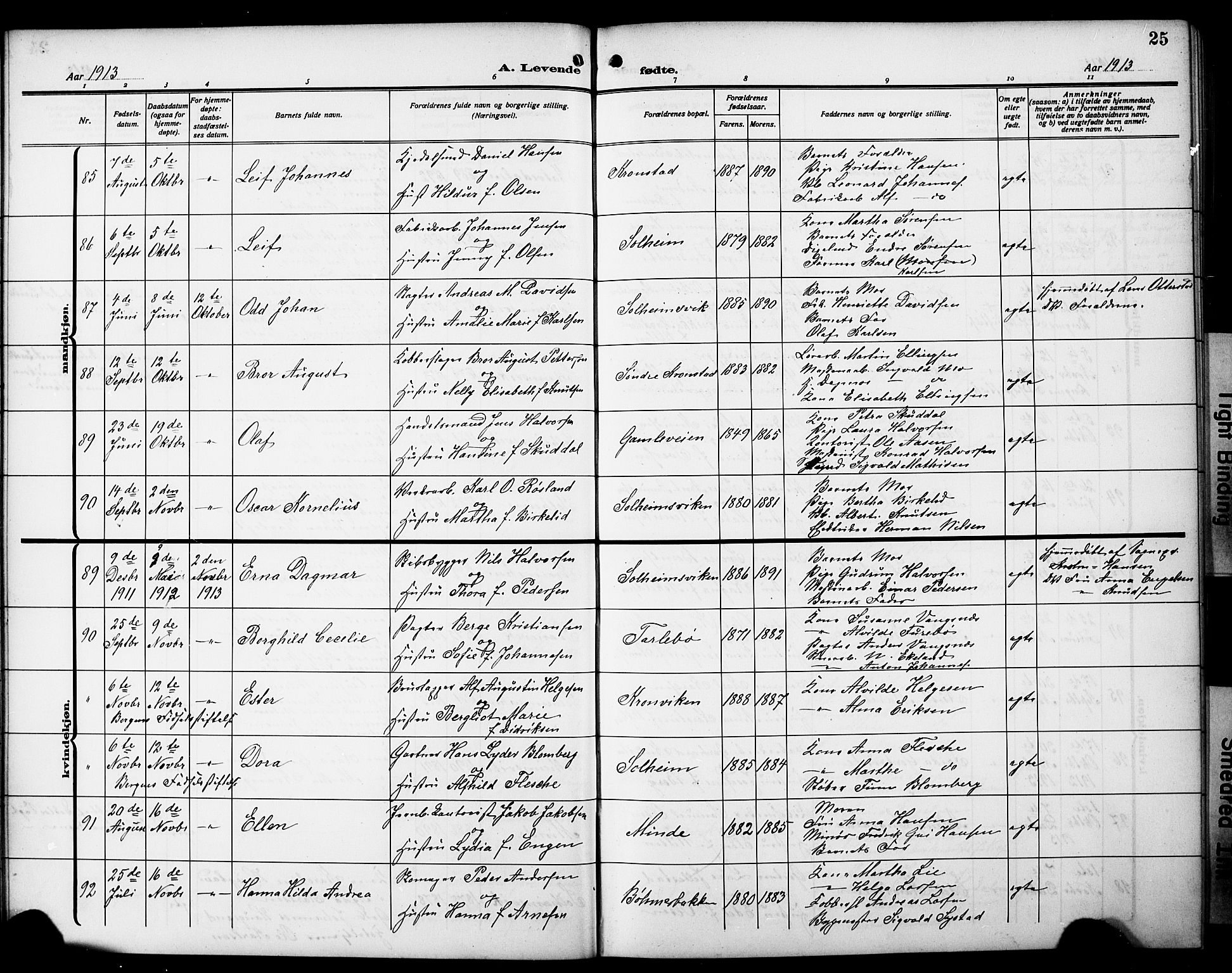 Årstad Sokneprestembete, AV/SAB-A-79301/H/Hab/L0003: Klokkerbok nr. A 3, 1912-1921, s. 25