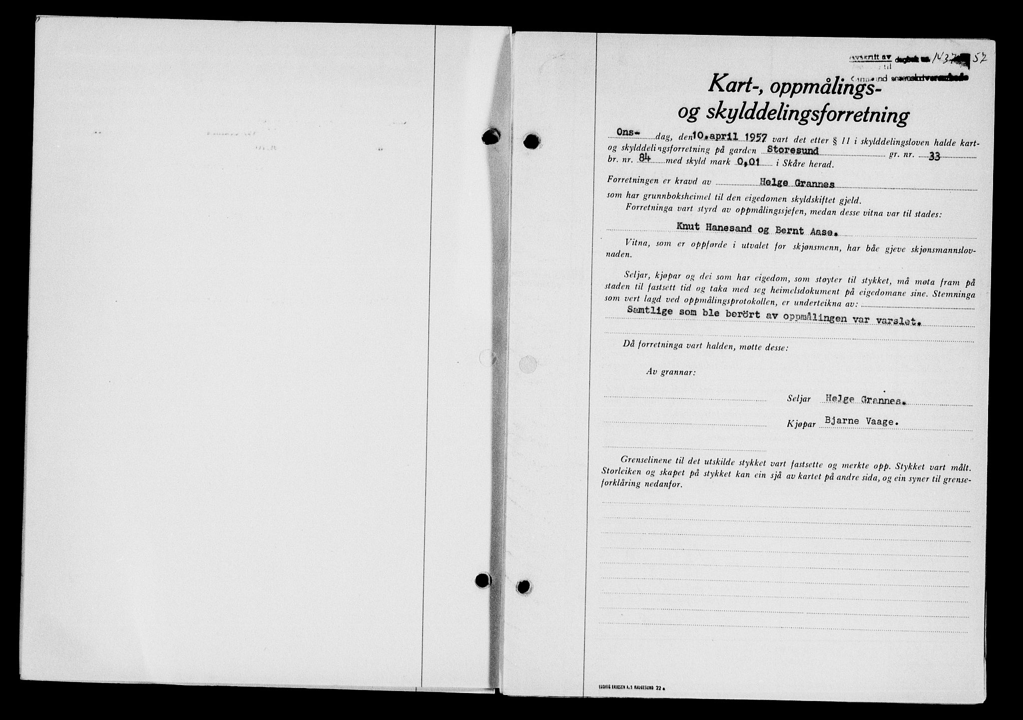Karmsund sorenskriveri, SAST/A-100311/01/II/IIB/L0124: Pantebok nr. 104A, 1957-1957, Dagboknr: 1437/1957