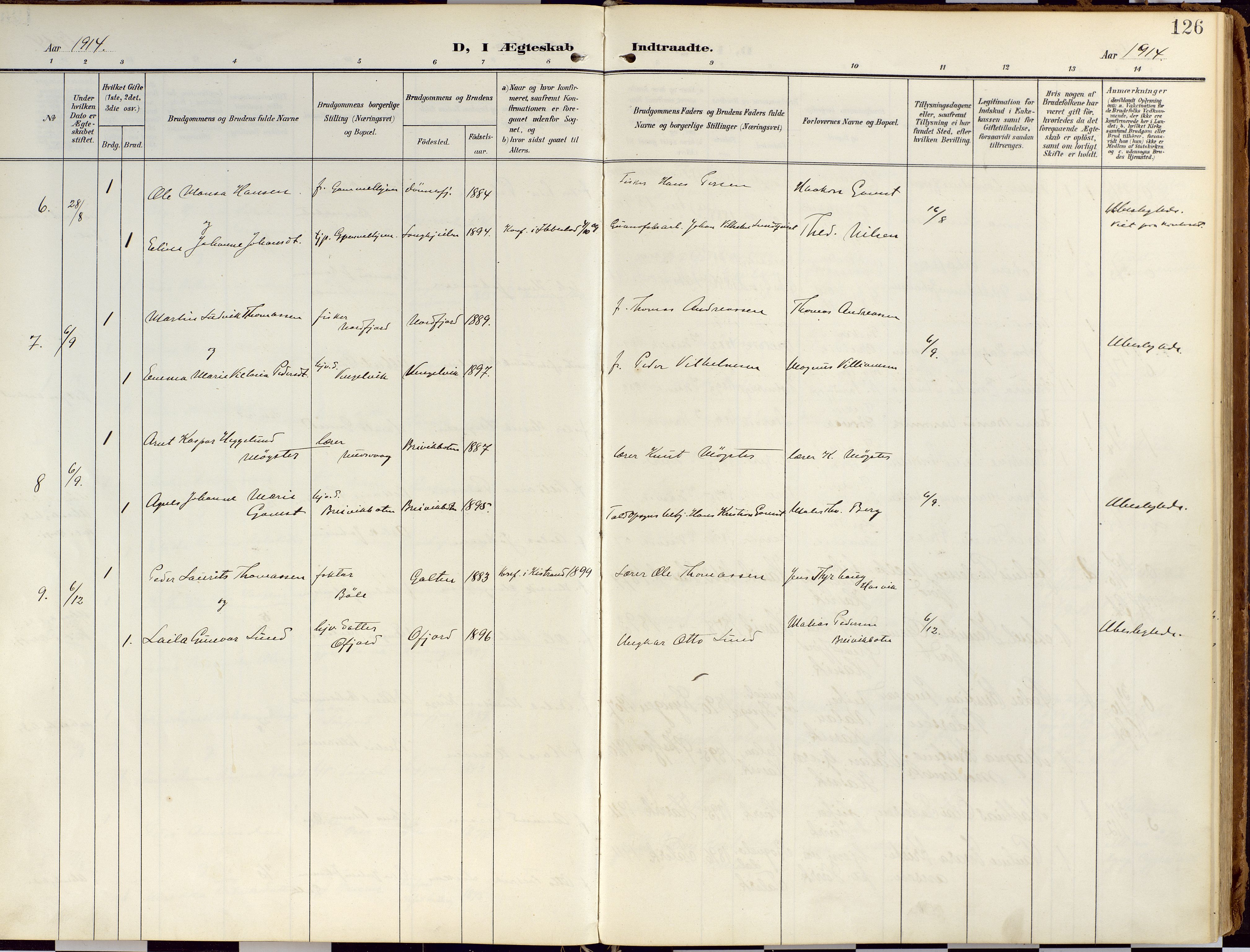 Loppa sokneprestkontor, AV/SATØ-S-1339/H/Ha/L0010kirke: Ministerialbok nr. 10, 1907-1922, s. 126