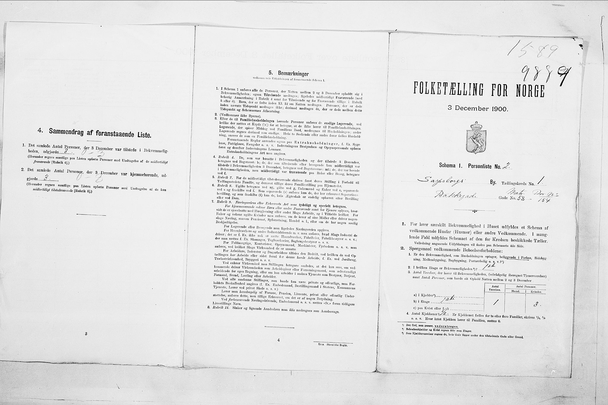 SAO, Folketelling 1900 for 0102 Sarpsborg kjøpstad, 1900