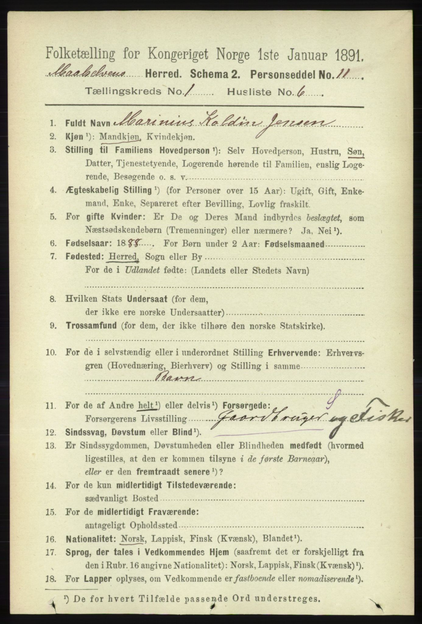RA, Folketelling 1891 for 1924 Målselv herred, 1891, s. 108