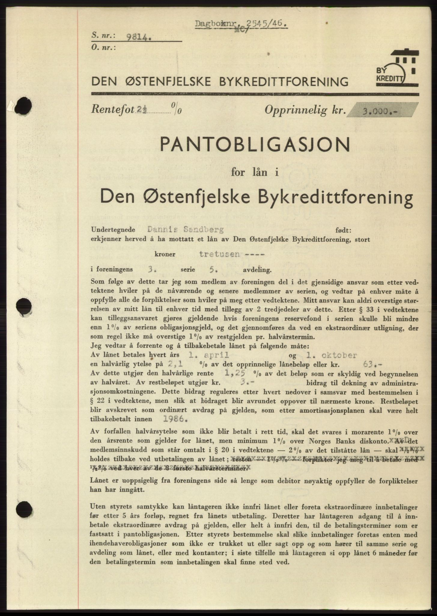Moss sorenskriveri, SAO/A-10168: Pantebok nr. B16, 1946-1947, Dagboknr: 2545/1946