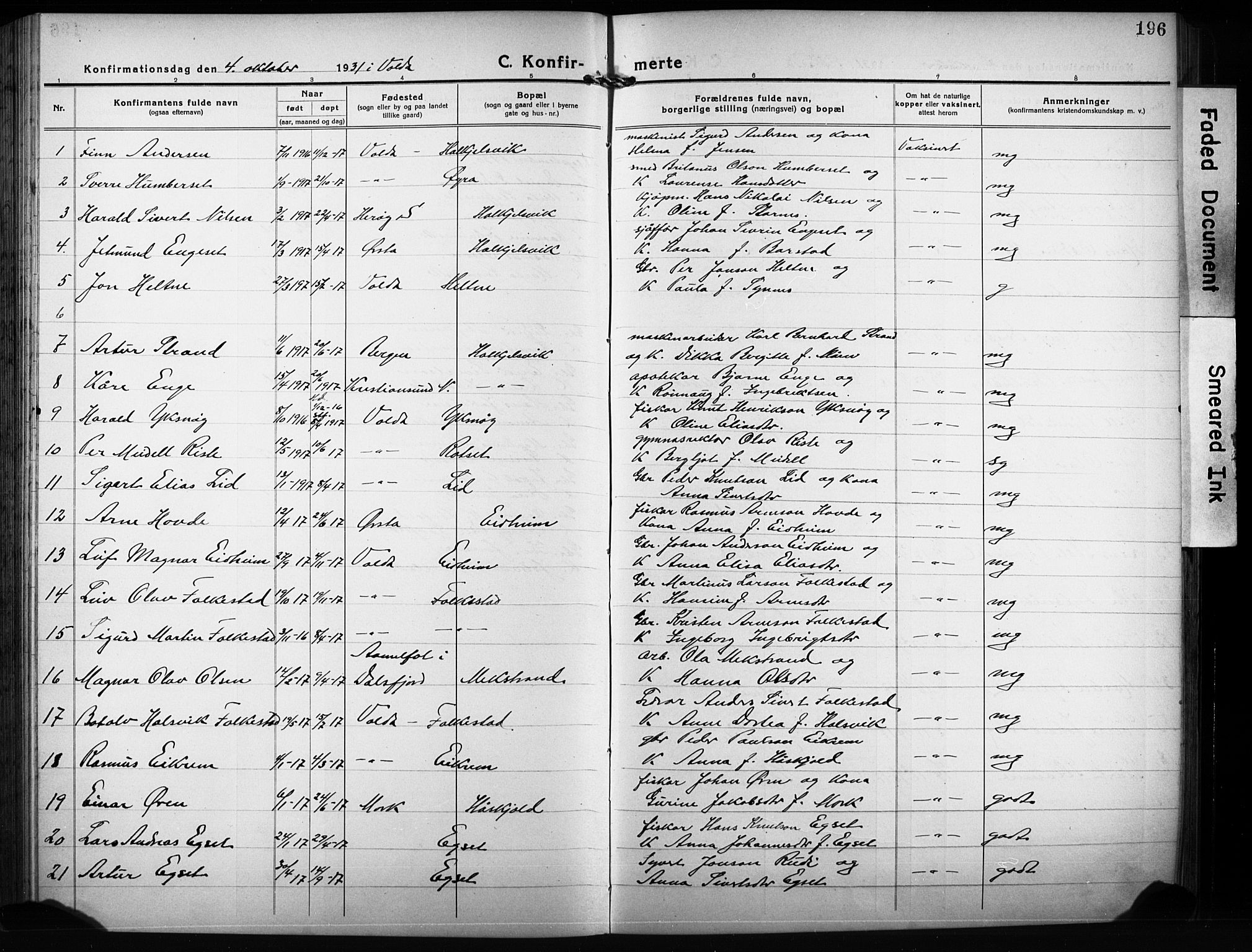 Ministerialprotokoller, klokkerbøker og fødselsregistre - Møre og Romsdal, SAT/A-1454/511/L0160: Klokkerbok nr. 511C06, 1920-1932, s. 196