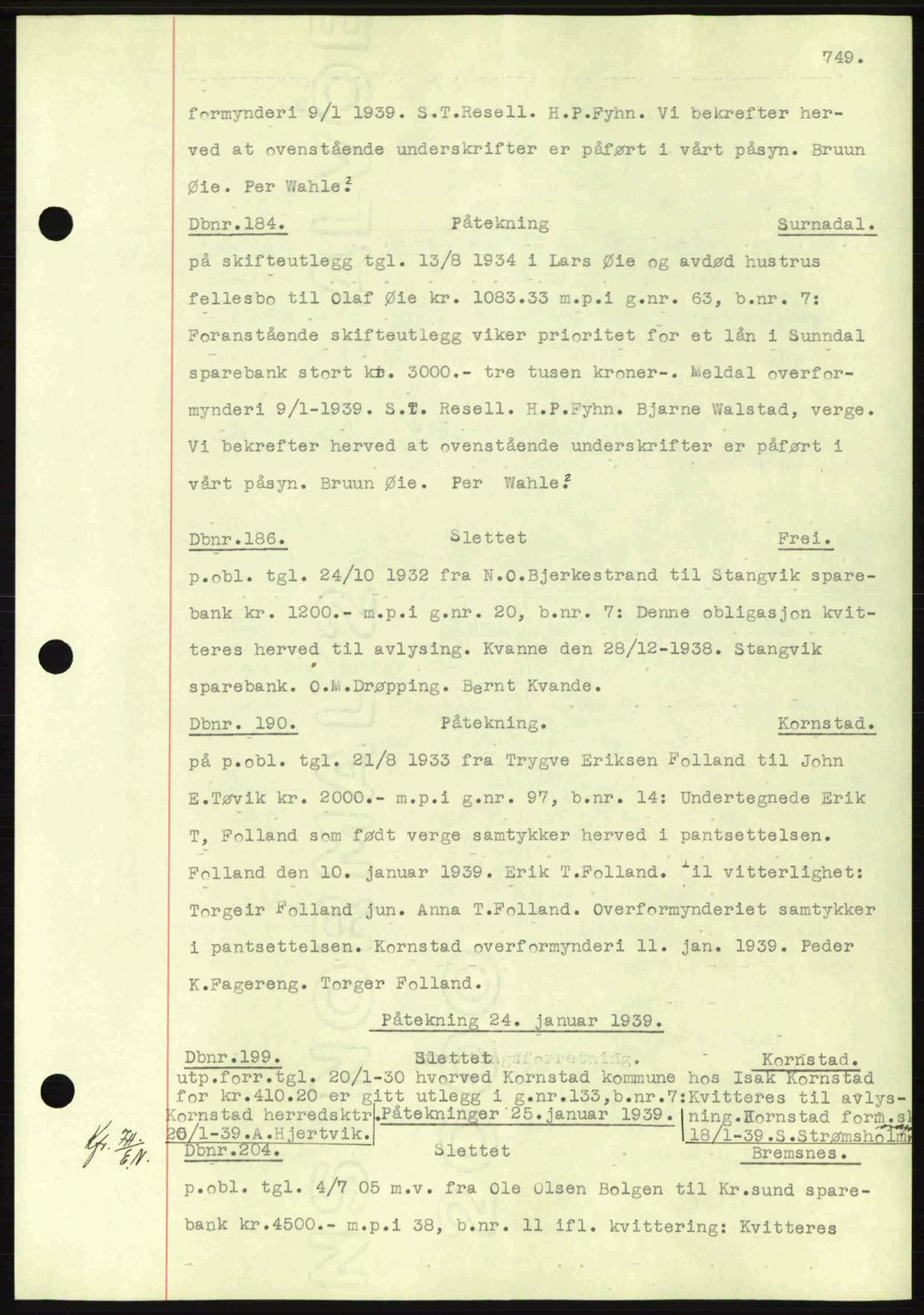 Nordmøre sorenskriveri, SAT/A-4132/1/2/2Ca: Pantebok nr. C80, 1936-1939, Dagboknr: 184/1939