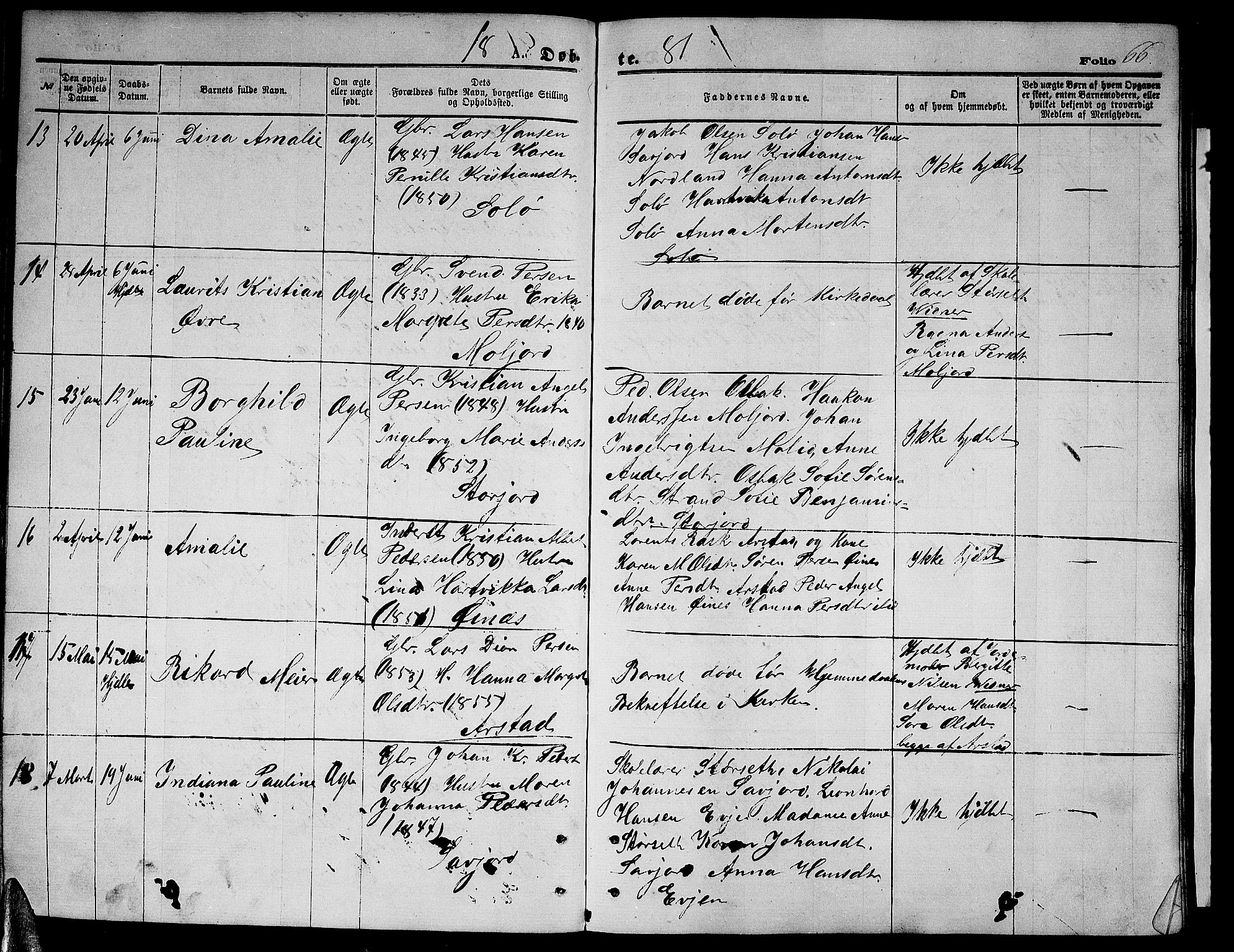 Ministerialprotokoller, klokkerbøker og fødselsregistre - Nordland, AV/SAT-A-1459/846/L0653: Klokkerbok nr. 846C03, 1872-1887, s. 66