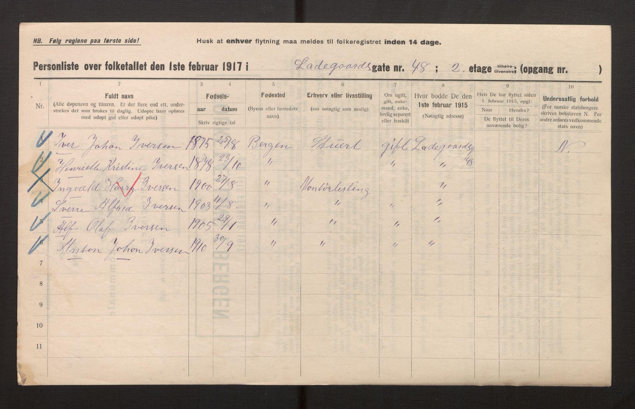 SAB, Kommunal folketelling 1917 for Bergen kjøpstad, 1917, s. 21080