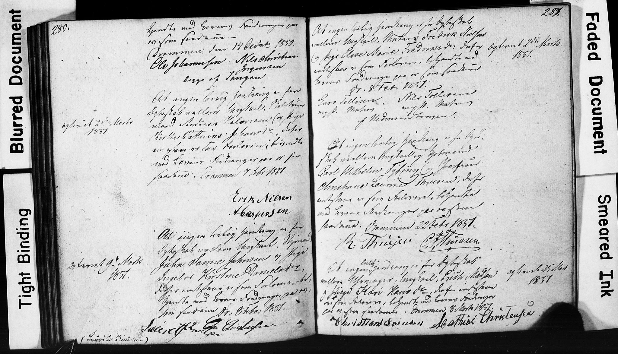 Strømsø kirkebøker, SAKO/A-246/H/Hb/L0002: Forlovererklæringer nr. 2, 1815-1857, s. 280-281