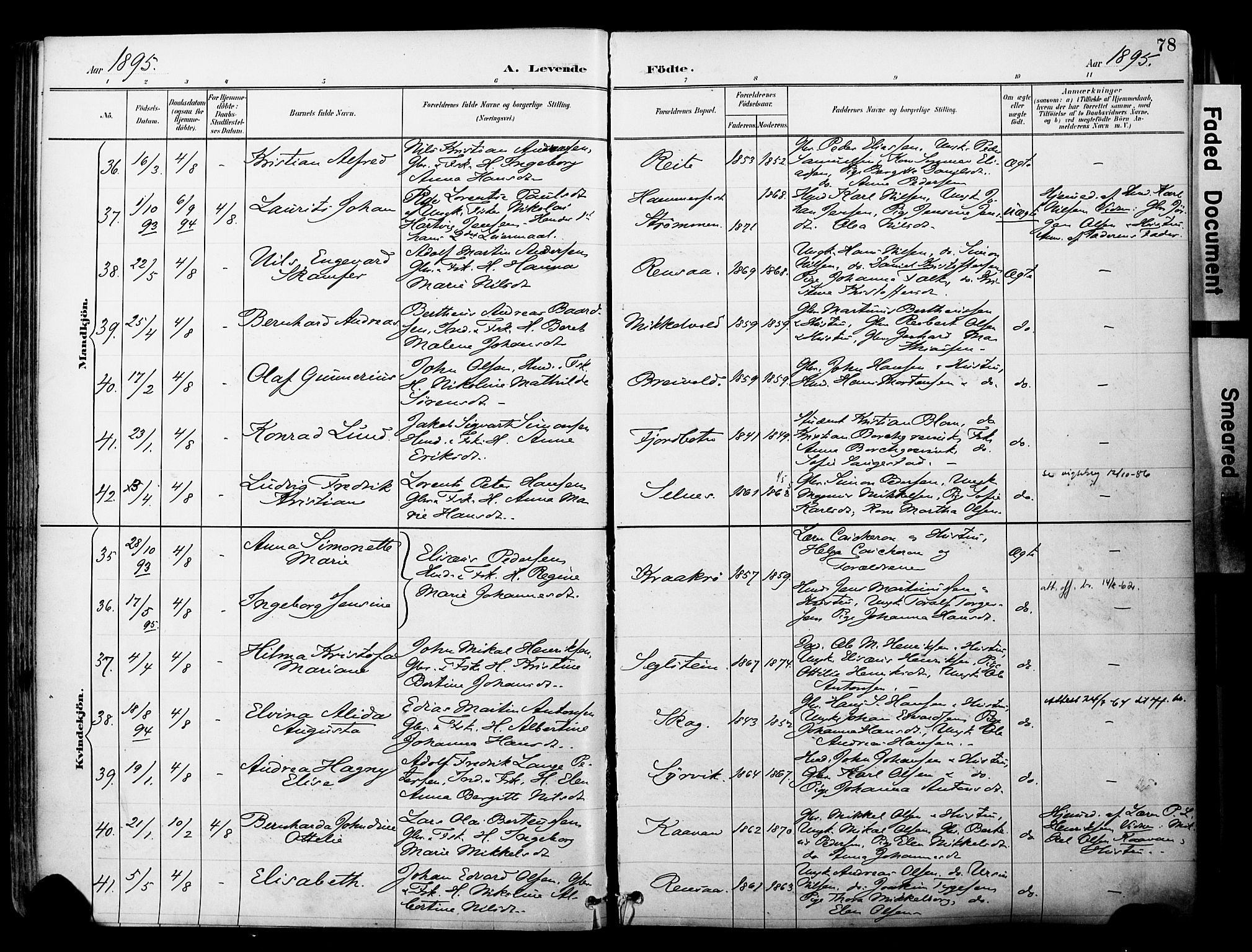 Ibestad sokneprestembete, AV/SATØ-S-0077/H/Ha/Haa/L0012kirke: Ministerialbok nr. 12, 1890-1900, s. 78
