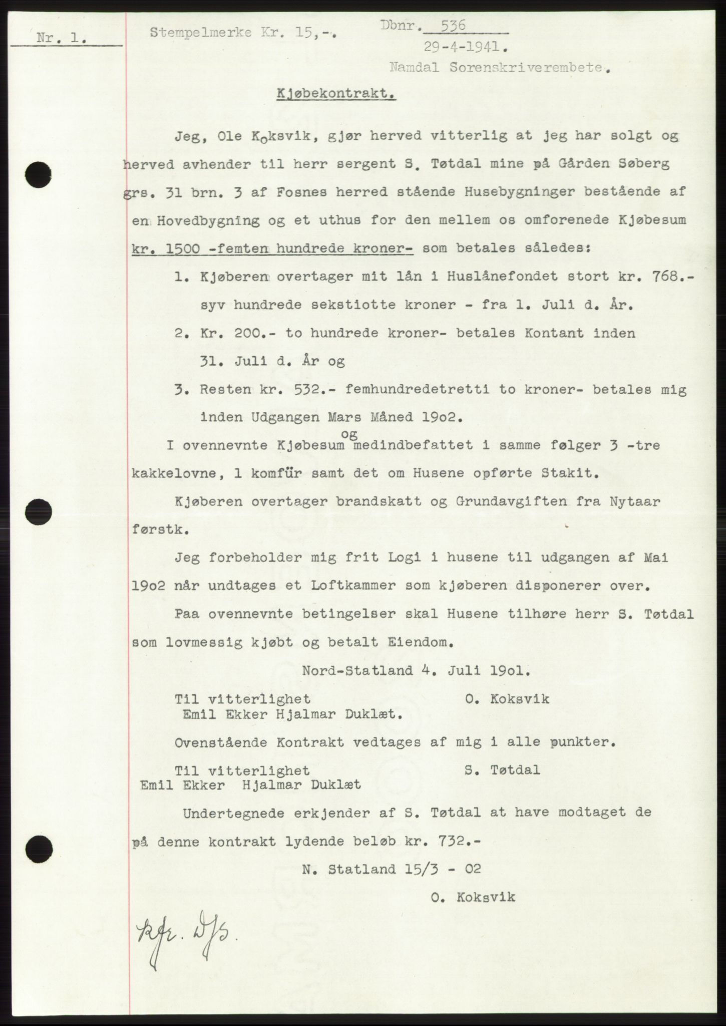 Namdal sorenskriveri, SAT/A-4133/1/2/2C: Pantebok nr. -, 1940-1941, Tingl.dato: 29.04.1941