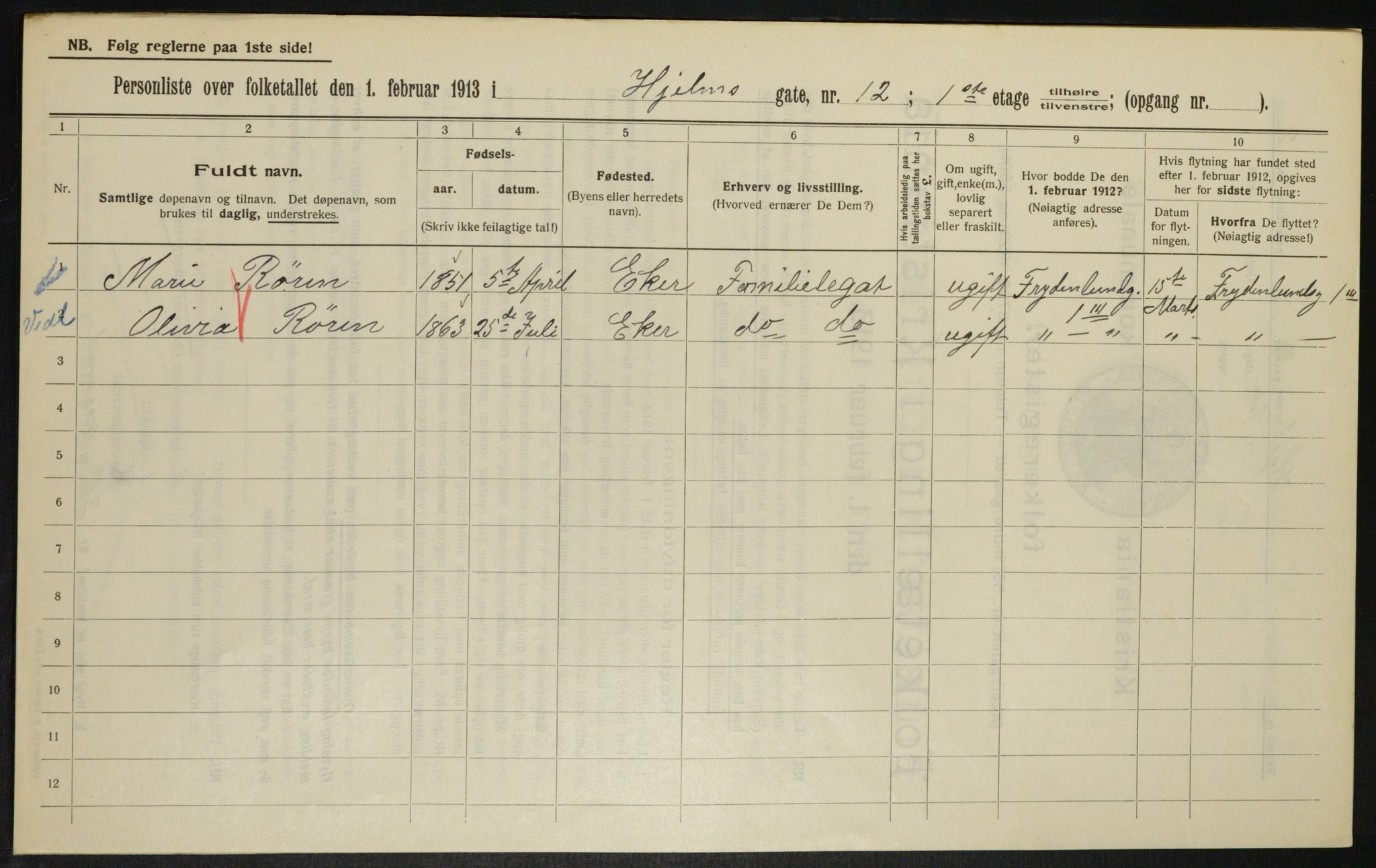 OBA, Kommunal folketelling 1.2.1913 for Kristiania, 1913, s. 40061