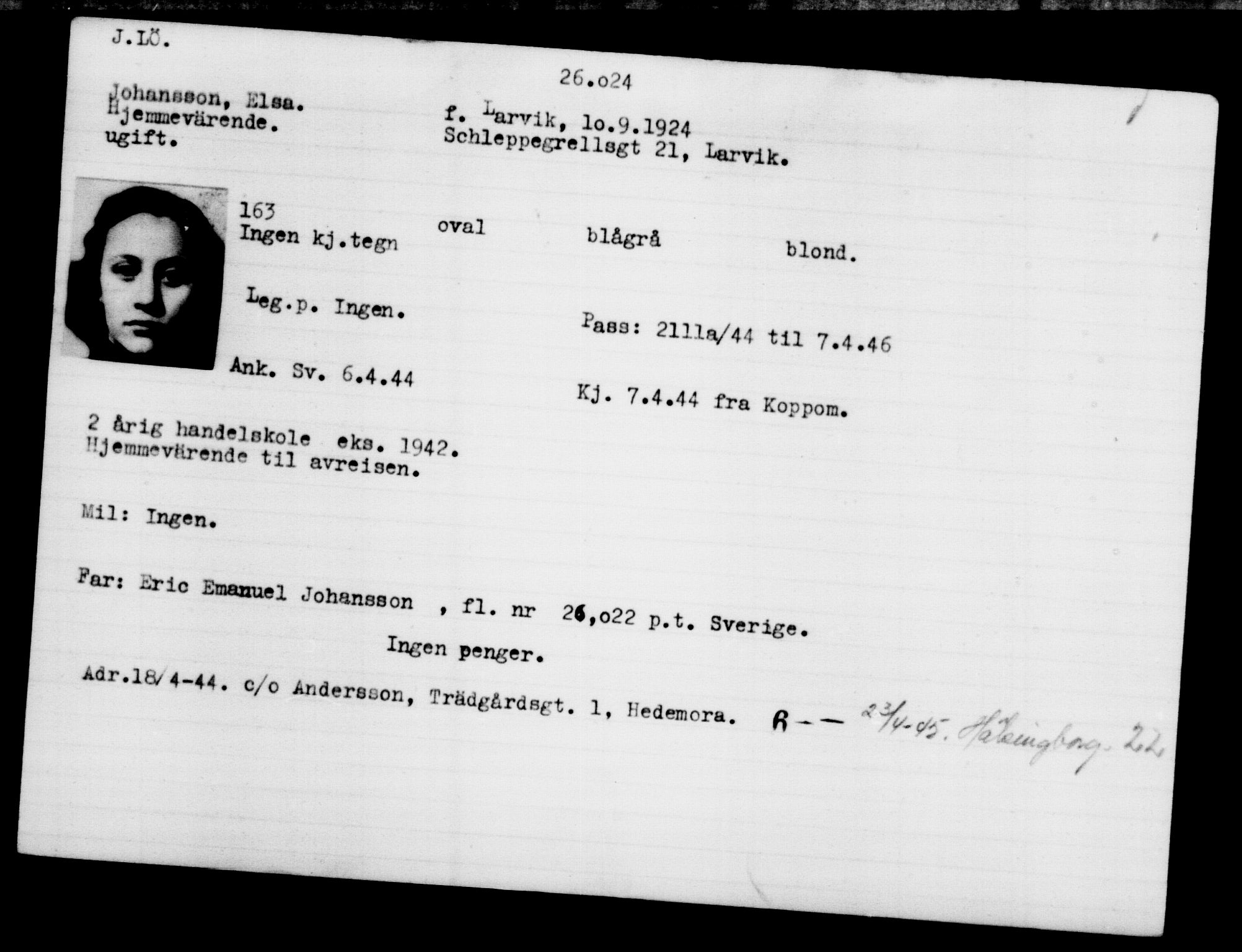 Utenriksstasjonene, Legasjonen i Stockholm, Flyktningkontoret, AV/RA-S-6753/V/Va/L0011: Kjesäterkartoteket, flyktninger med registreringsnr. 25300-28349, 1940-1945, s. 762