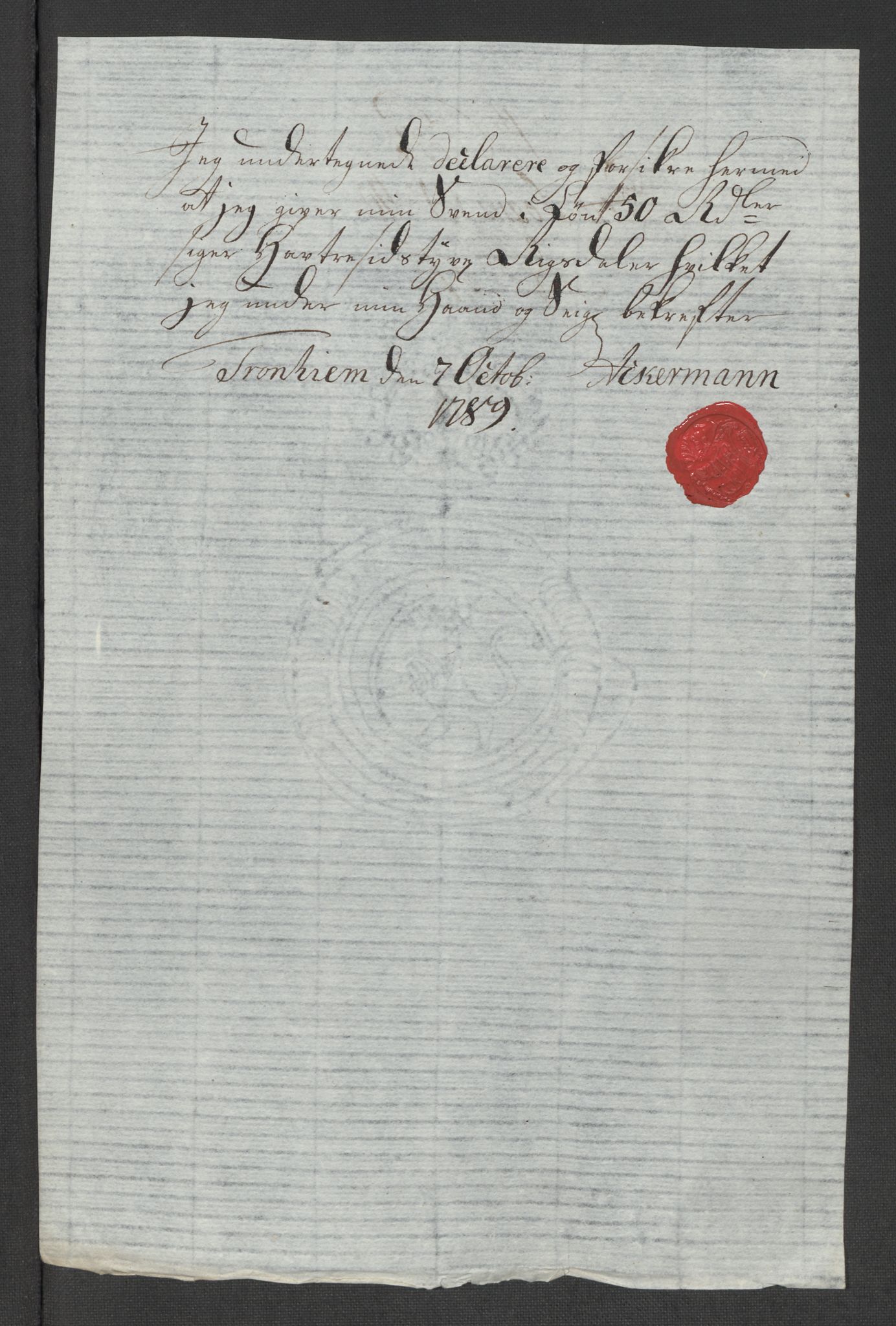 Rentekammeret inntil 1814, Reviderte regnskaper, Mindre regnskaper, AV/RA-EA-4068/Rf/Rfe/L0052:  Trondheim, 1789, s. 11