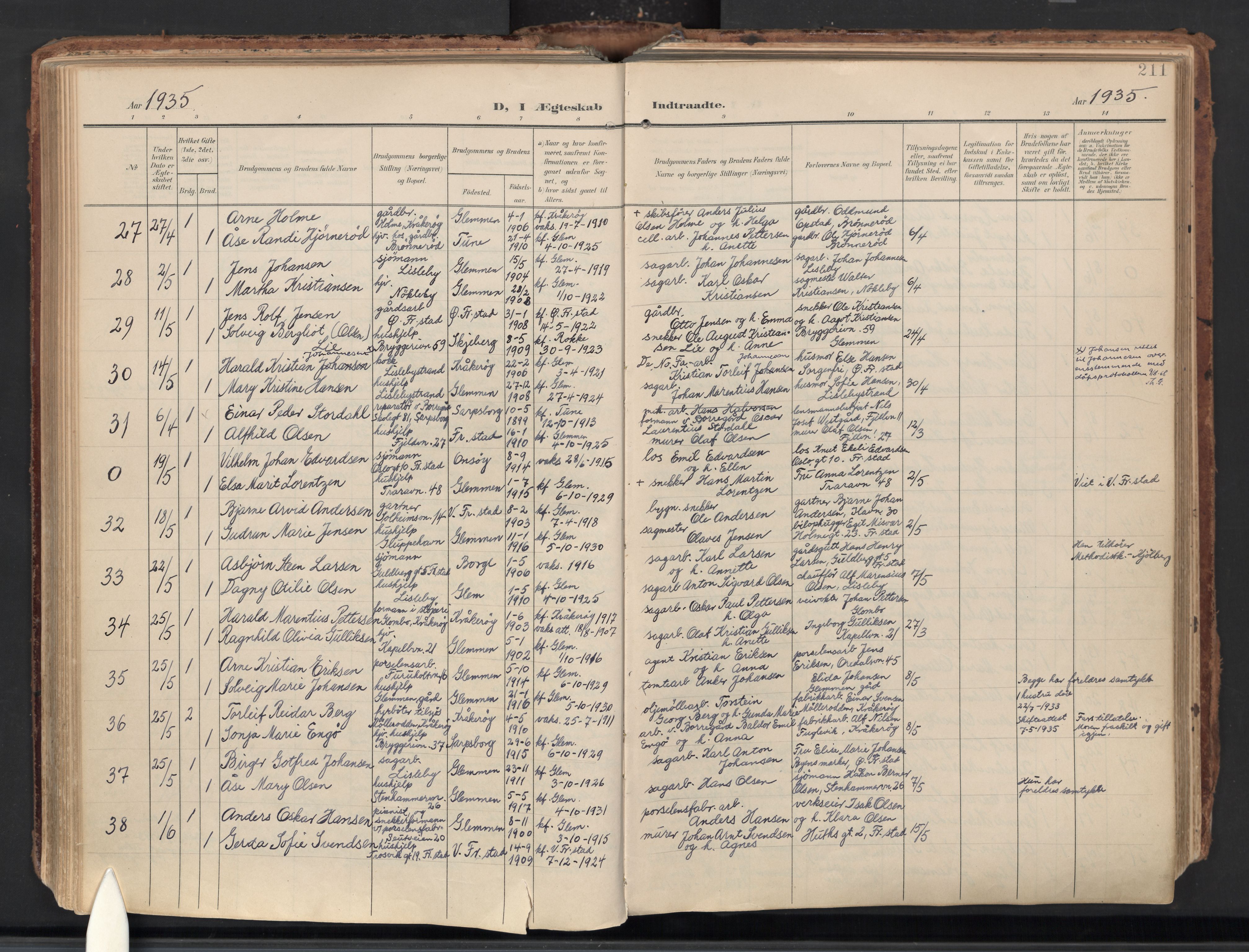 Glemmen prestekontor Kirkebøker, AV/SAO-A-10908/F/Fa/L0016: Ministerialbok nr. 16, 1903-1937, s. 211