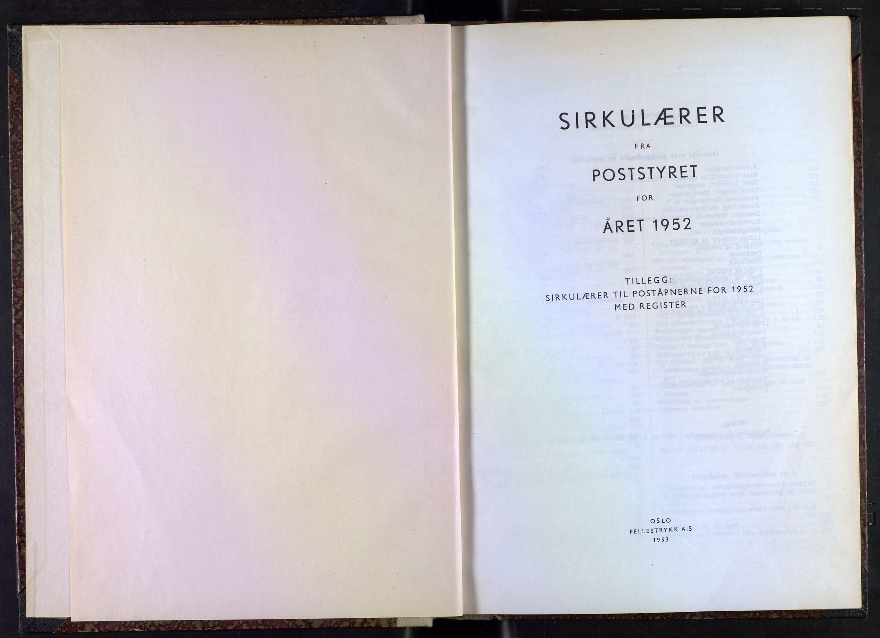 Norges Postmuseums bibliotek, NOPO/-/-/-: Sirkulærer fra Poststyret, 1952