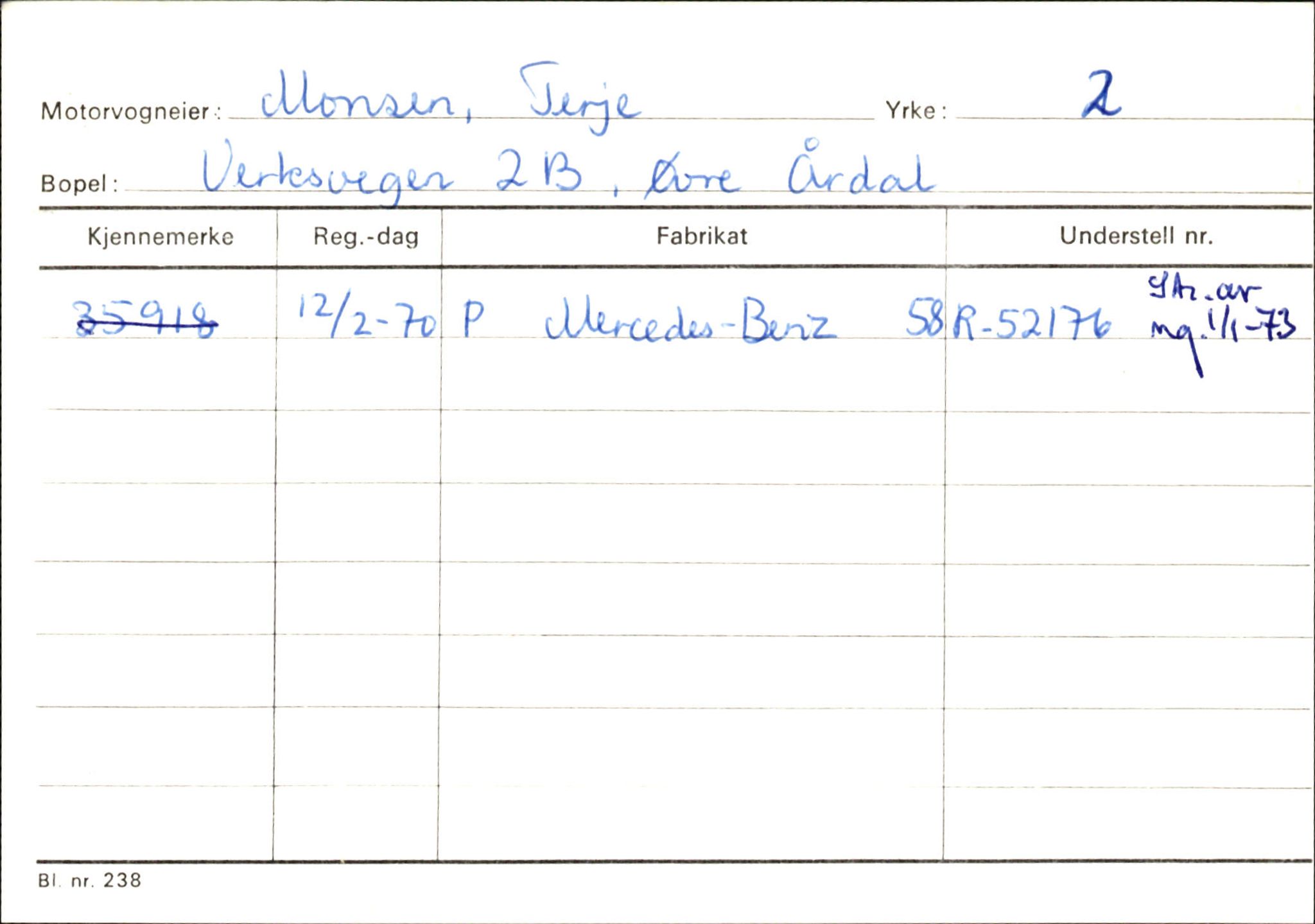 Statens vegvesen, Sogn og Fjordane vegkontor, SAB/A-5301/4/F/L0145: Registerkort Vågsøy S-Å. Årdal I-P, 1945-1975, s. 1844