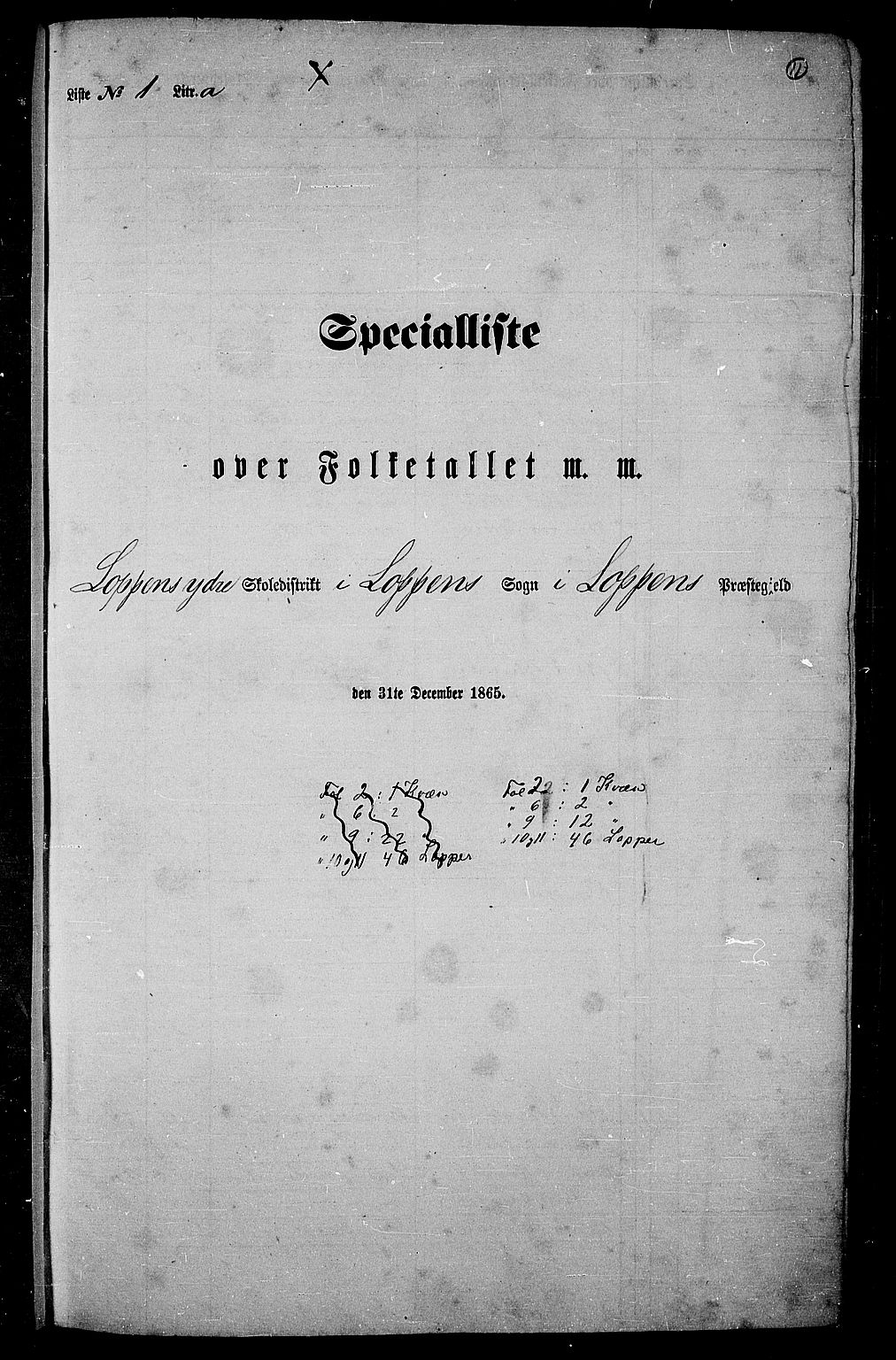 RA, Folketelling 1865 for 2014P Loppa prestegjeld, 1865, s. 10