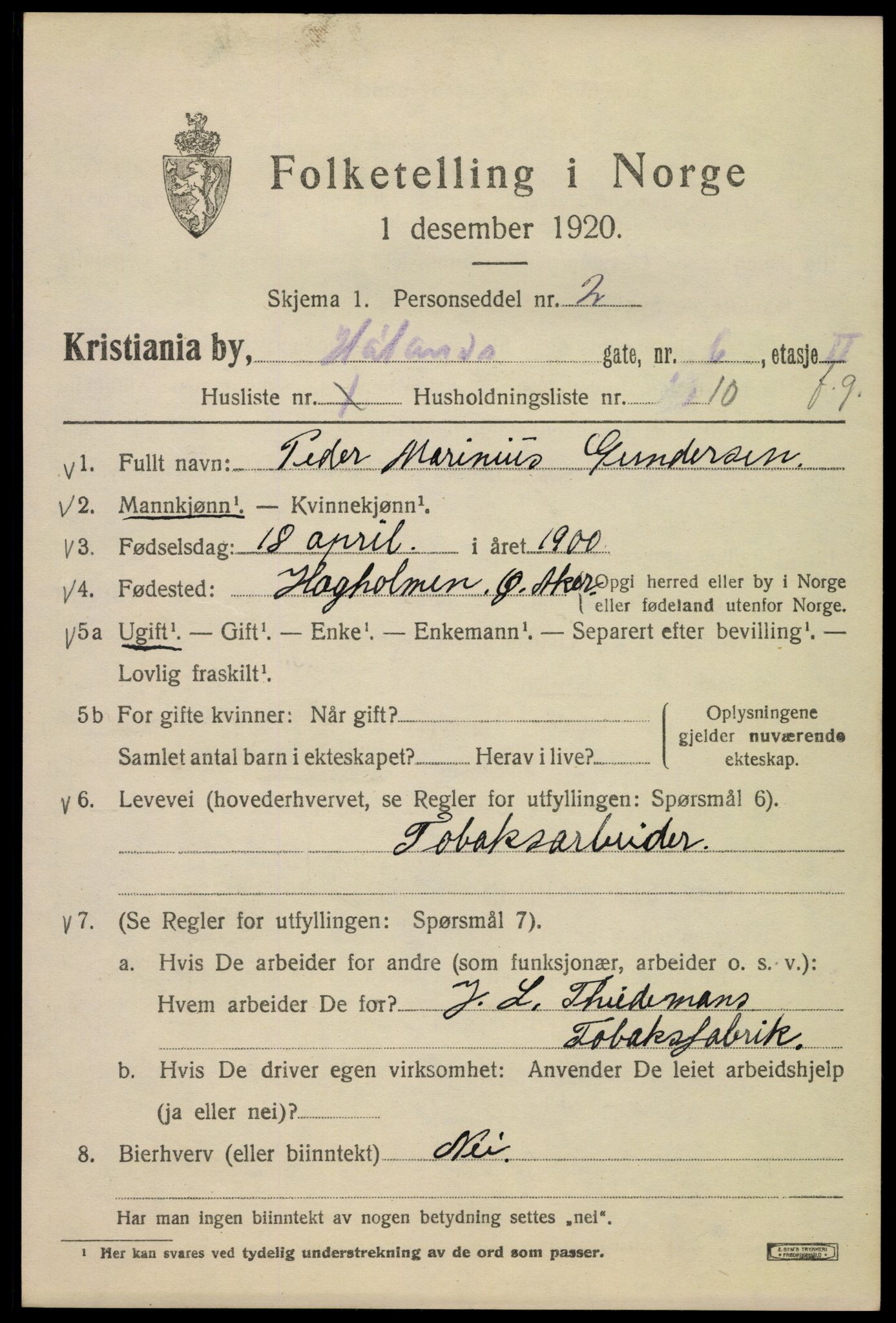 SAO, Folketelling 1920 for 0301 Kristiania kjøpstad, 1920, s. 304893