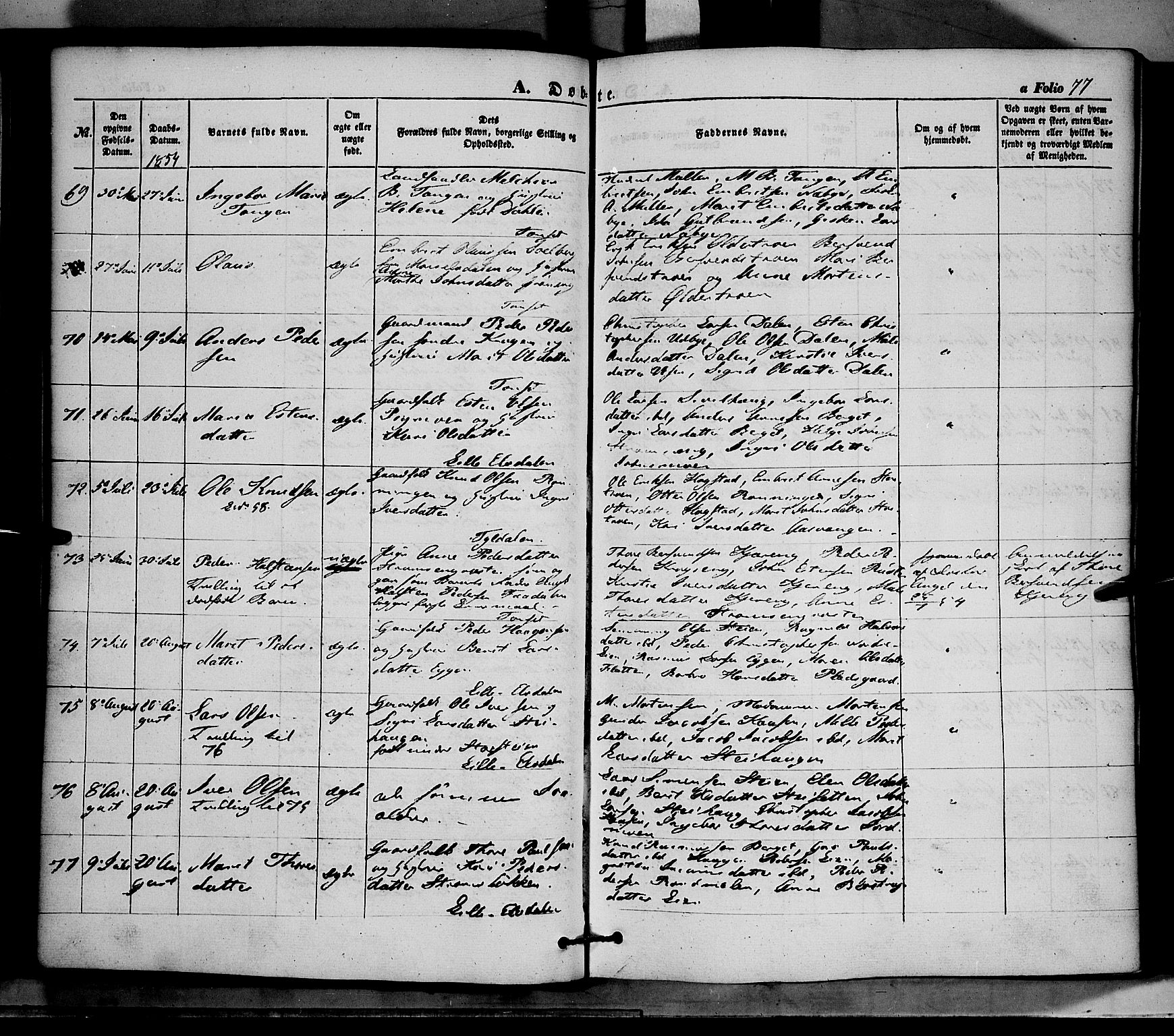 Tynset prestekontor, AV/SAH-PREST-058/H/Ha/Haa/L0020: Ministerialbok nr. 20, 1848-1862, s. 77