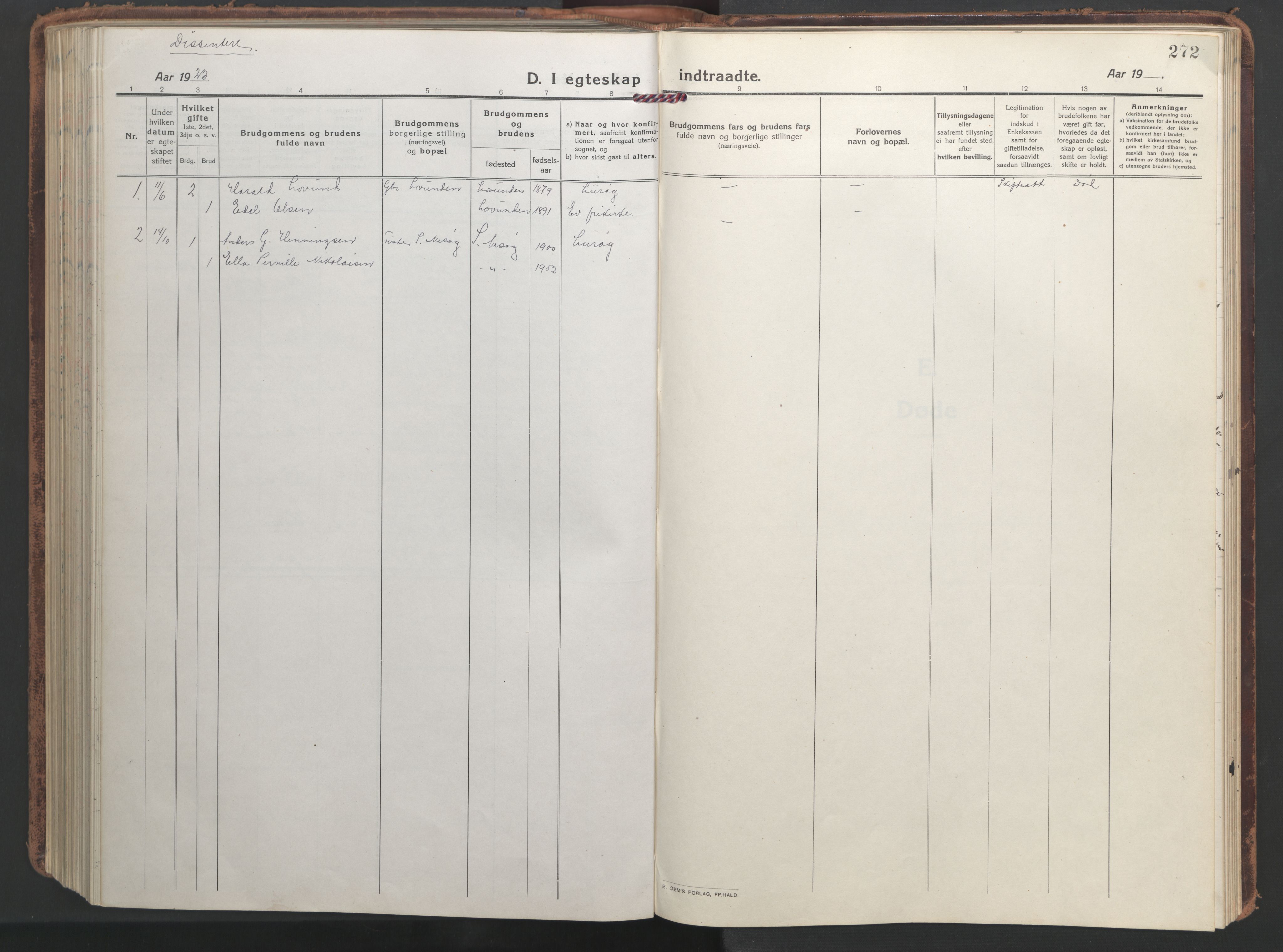 Ministerialprotokoller, klokkerbøker og fødselsregistre - Nordland, AV/SAT-A-1459/839/L0574: Klokkerbok nr. 839C04, 1918-1950, s. 272