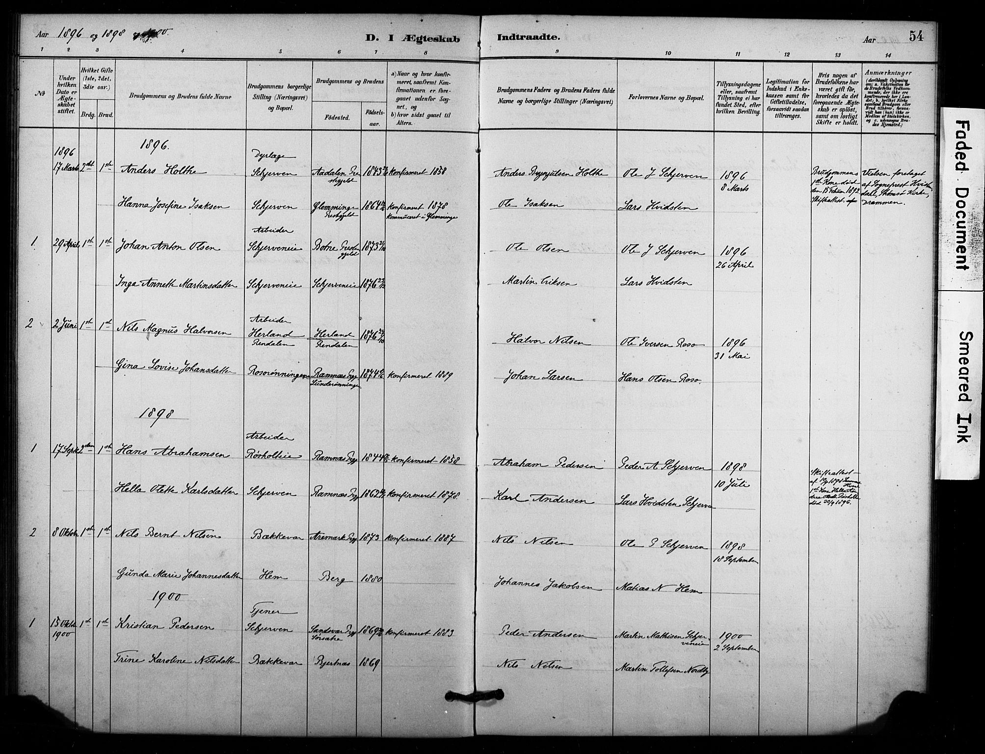 Lardal kirkebøker, AV/SAKO-A-350/F/Fc/L0001: Ministerialbok nr. III 1, 1881-1906, s. 54