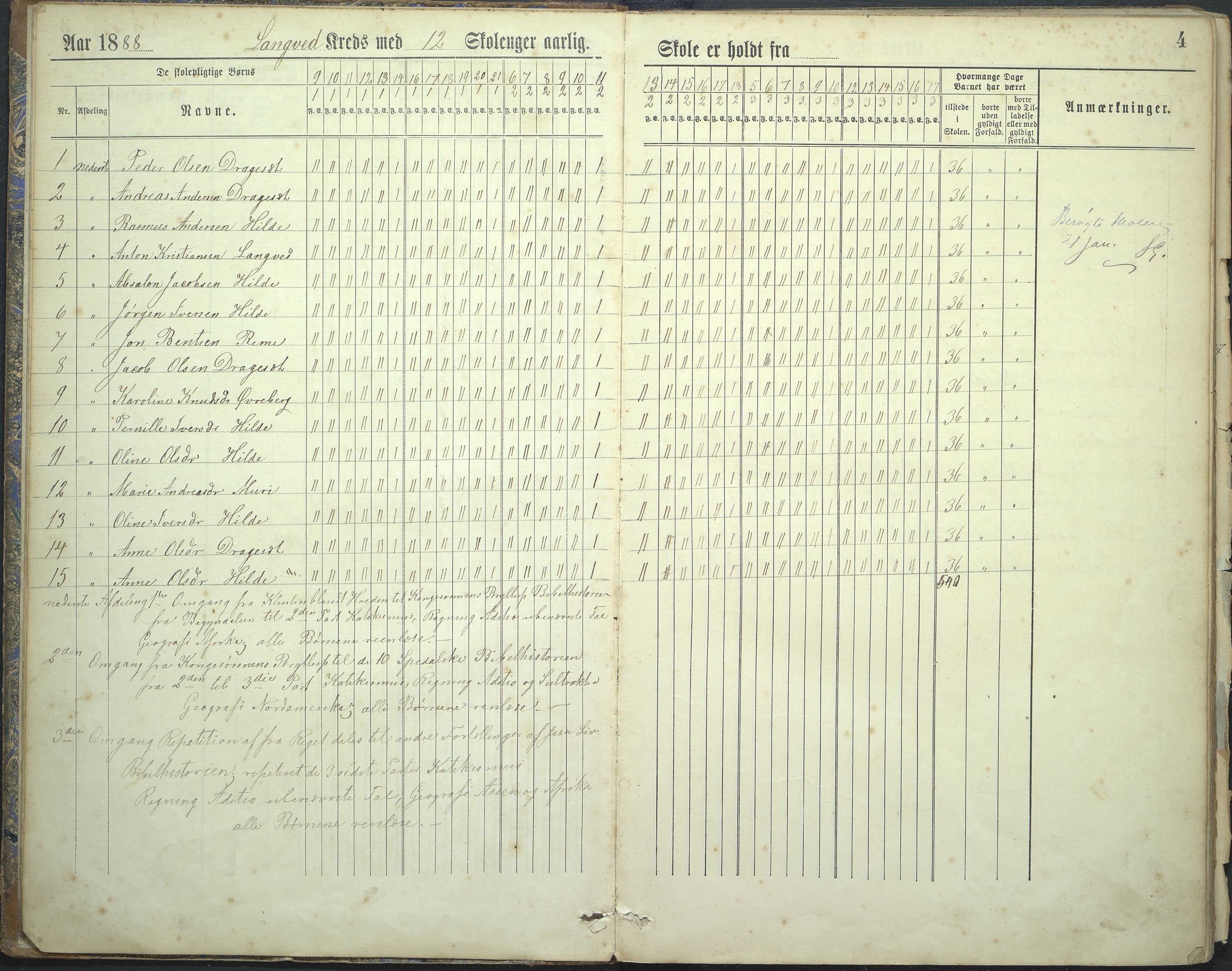 Innvik kommune. Langved skulekrins, VLFK/K-14470.520.17/543/L0002: dagbok for Langved skulekrins, Lyslo skulekrins, Innvik skule og Aarholen skule, 1888-1901