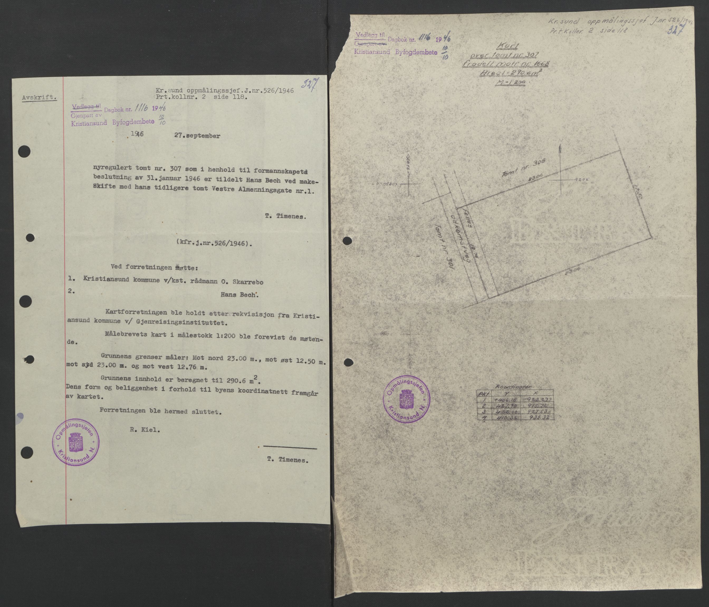 Kristiansund byfogd, AV/SAT-A-4587/A/27: Pantebok nr. 37, 1942-1945, Dagboknr: 1116/1946