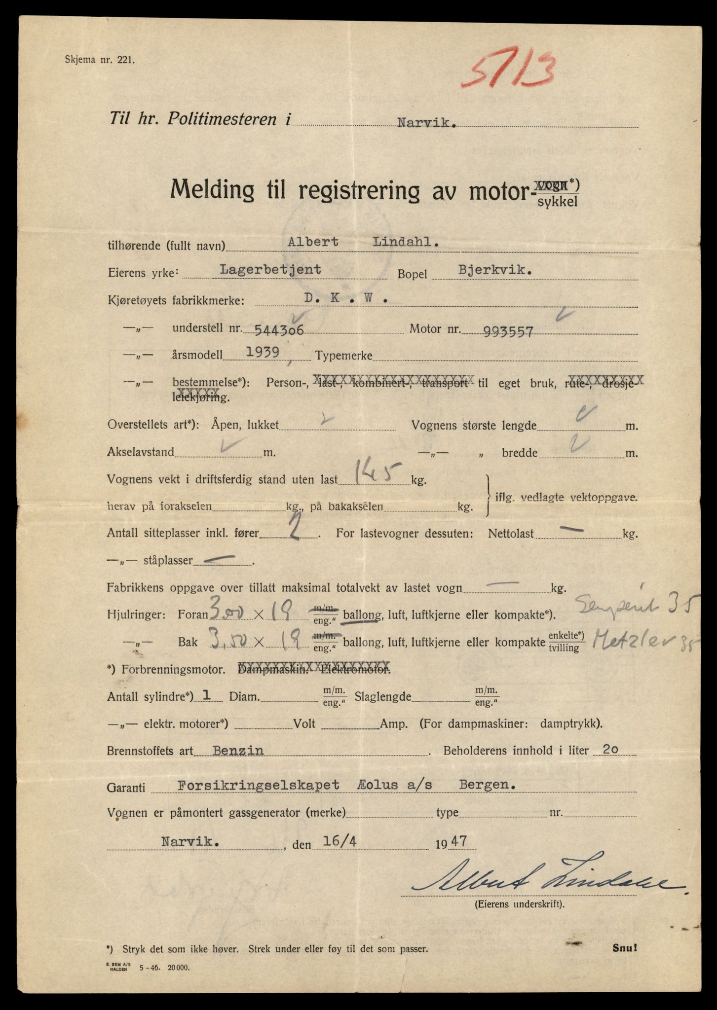 Møre og Romsdal vegkontor - Ålesund trafikkstasjon, AV/SAT-A-4099/F/Fe/L0040: Registreringskort for kjøretøy T 13531 - T 13709, 1927-1998, s. 717