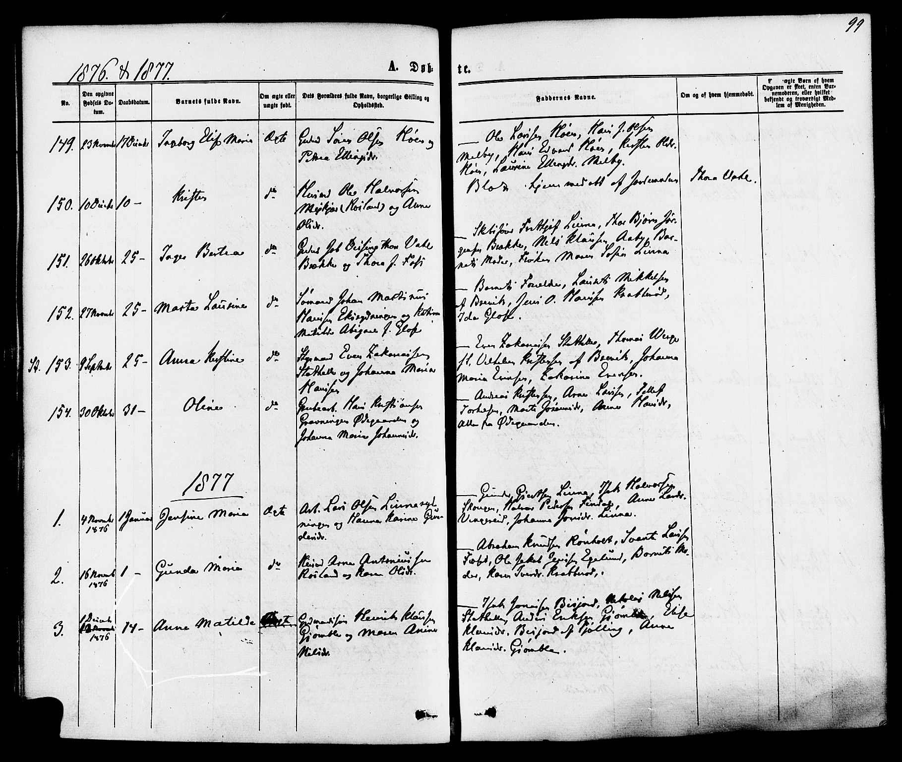 Bamble kirkebøker, AV/SAKO-A-253/F/Fa/L0006: Ministerialbok nr. I 6, 1869-1877, s. 99