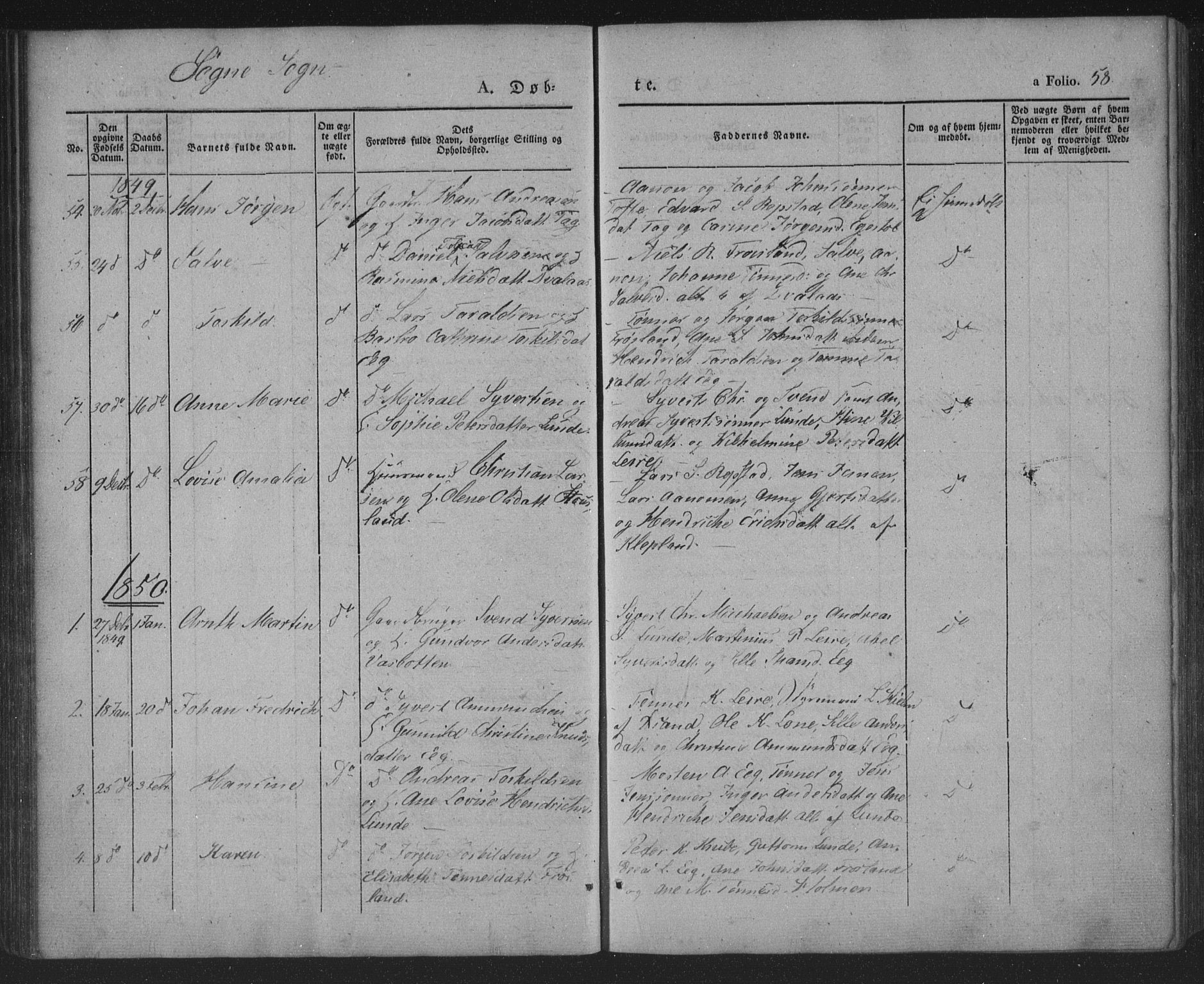 Søgne sokneprestkontor, SAK/1111-0037/F/Fa/Fab/L0009: Ministerialbok nr. A 9, 1838-1853, s. 58