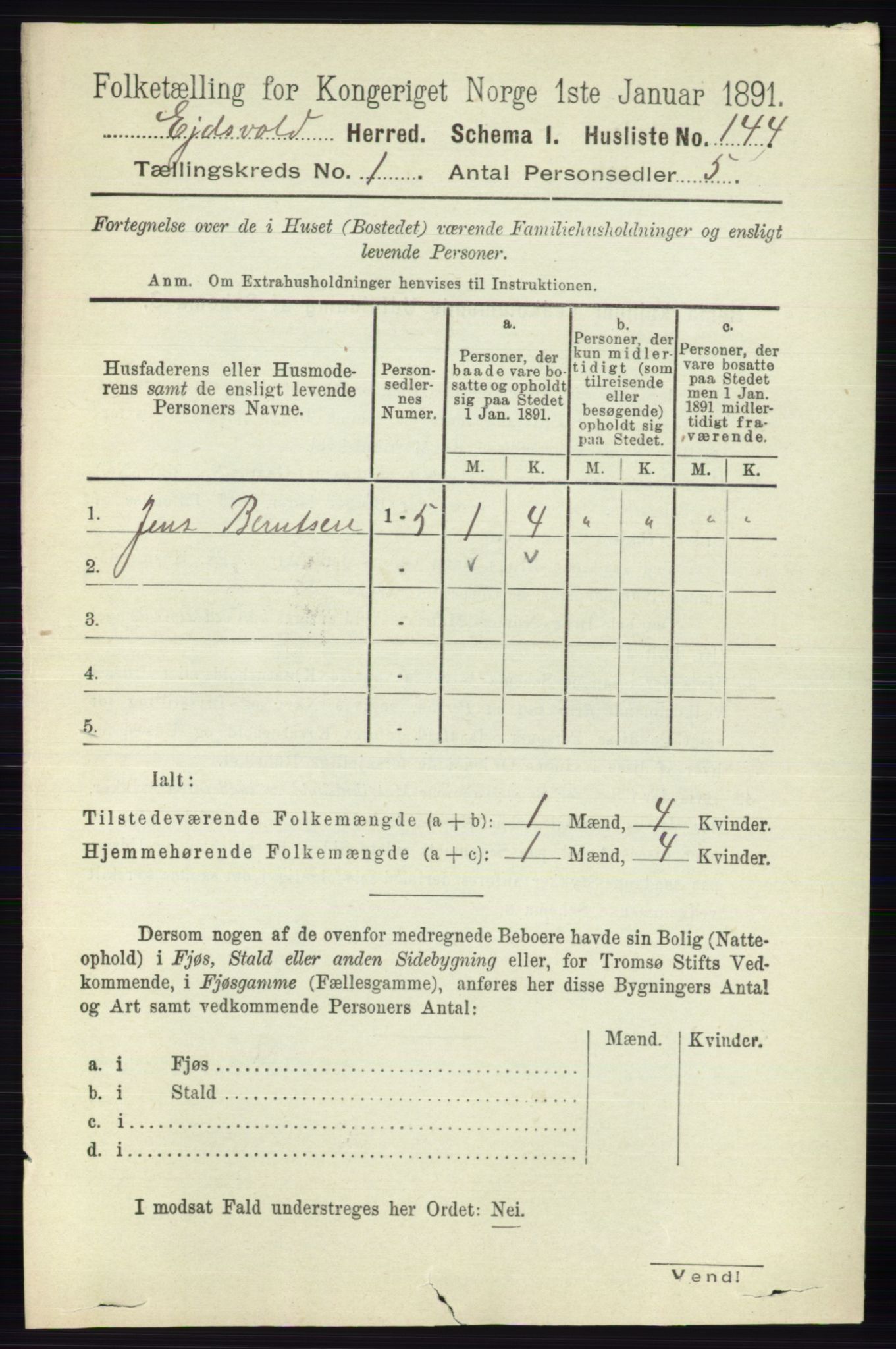 RA, Folketelling 1891 for 0237 Eidsvoll herred, 1891, s. 191