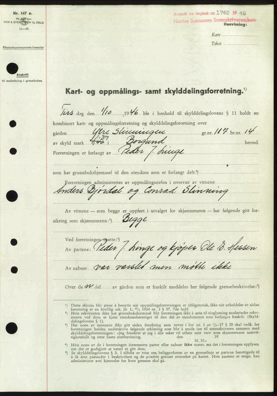 Nordre Sunnmøre sorenskriveri, SAT/A-0006/1/2/2C/2Ca: Pantebok nr. A22, 1946-1946, Dagboknr: 1742/1946
