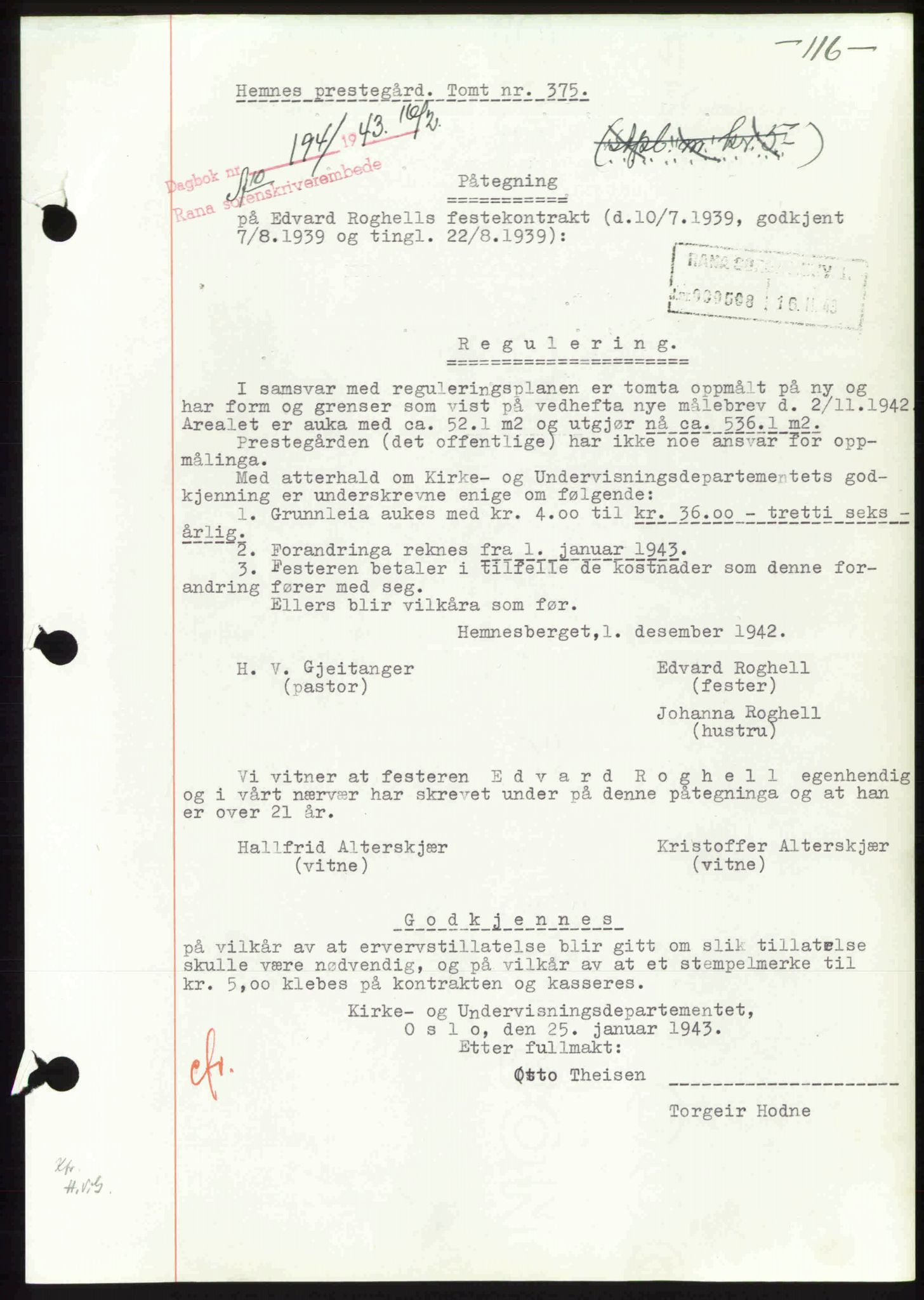 Rana sorenskriveri , SAT/A-1108/1/2/2C: Pantebok nr. A 10, 1942-1943, Dagboknr: 194/1943