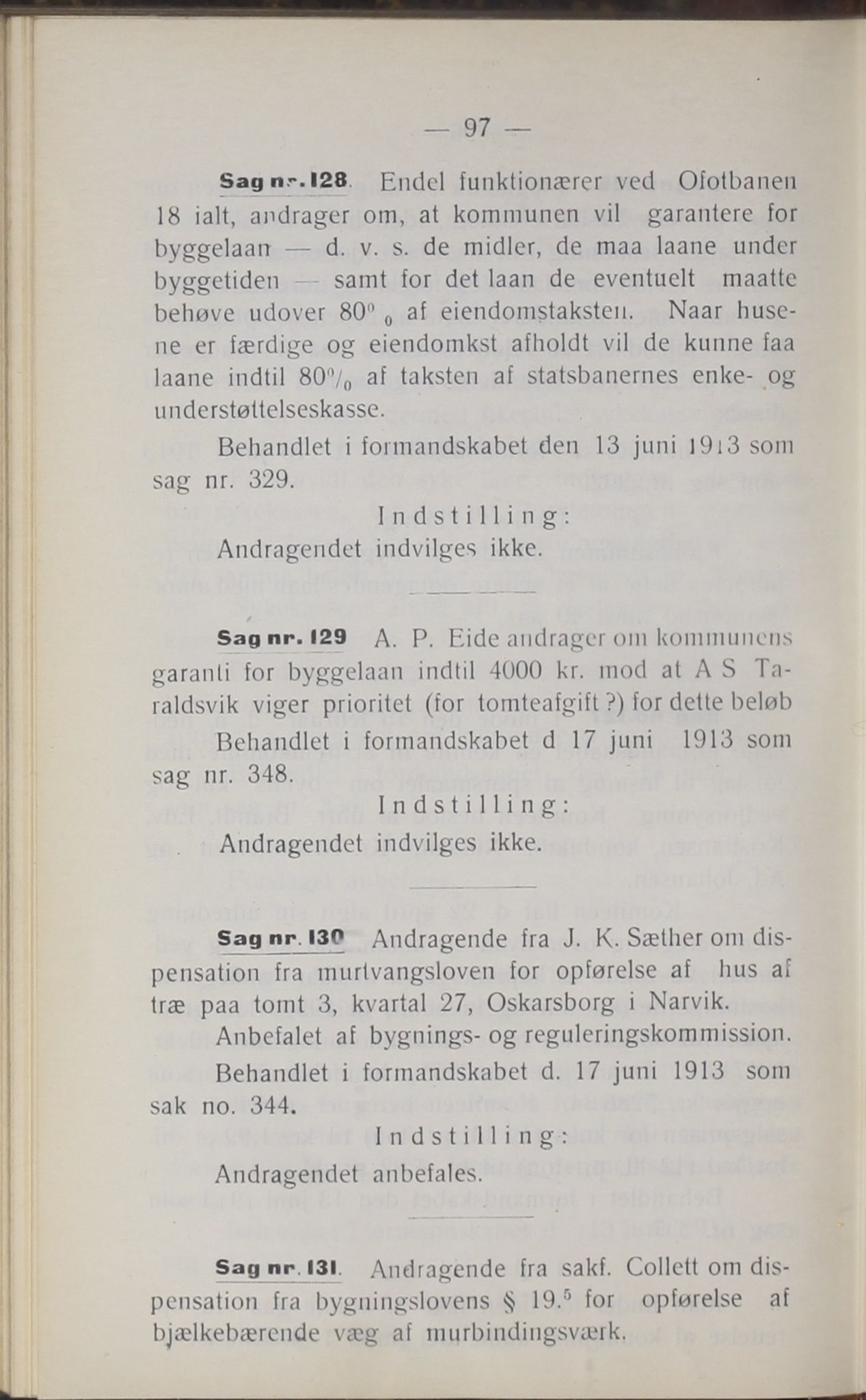 Narvik kommune. Formannskap , AIN/K-18050.150/A/Ab/L0003: Møtebok, 1913