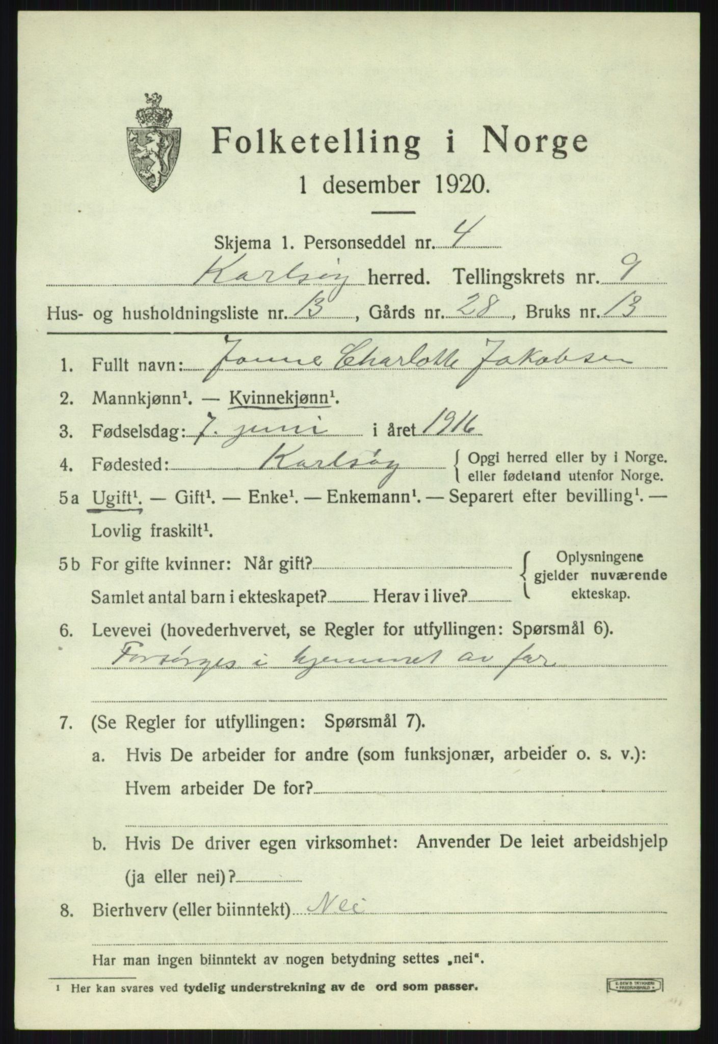 SATØ, Folketelling 1920 for 1936 Karlsøy herred, 1920, s. 3478