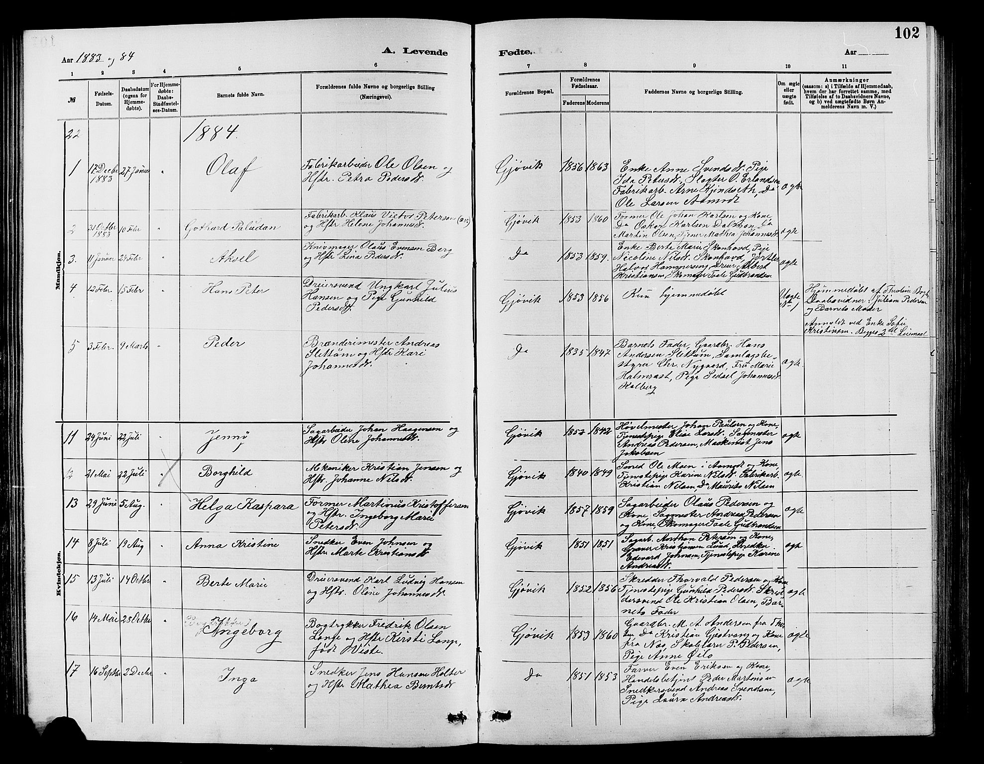 Vardal prestekontor, AV/SAH-PREST-100/H/Ha/Hab/L0007: Klokkerbok nr. 7 /2, 1881-1895, s. 102
