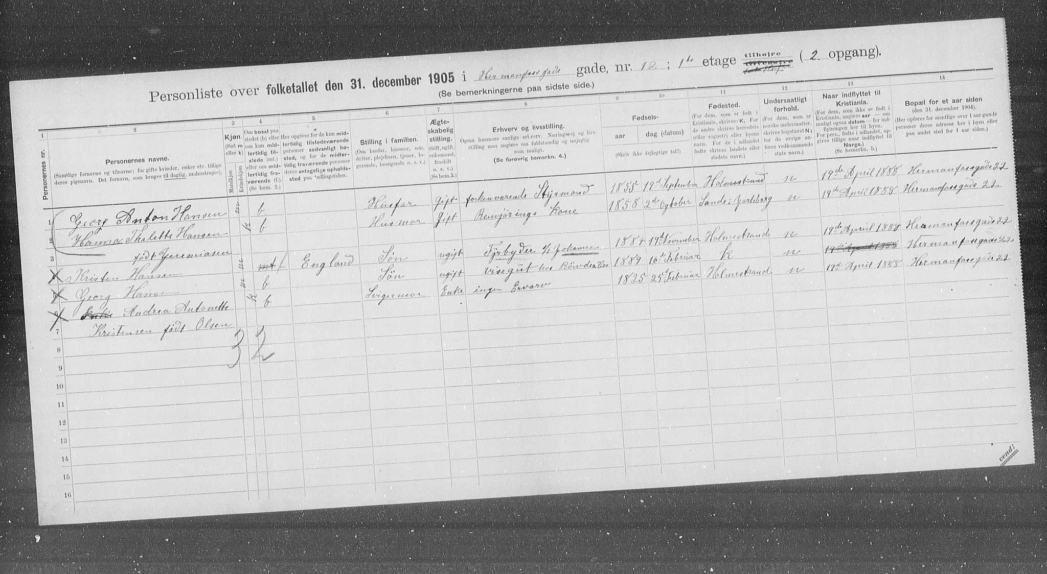 OBA, Kommunal folketelling 31.12.1905 for Kristiania kjøpstad, 1905, s. 20164