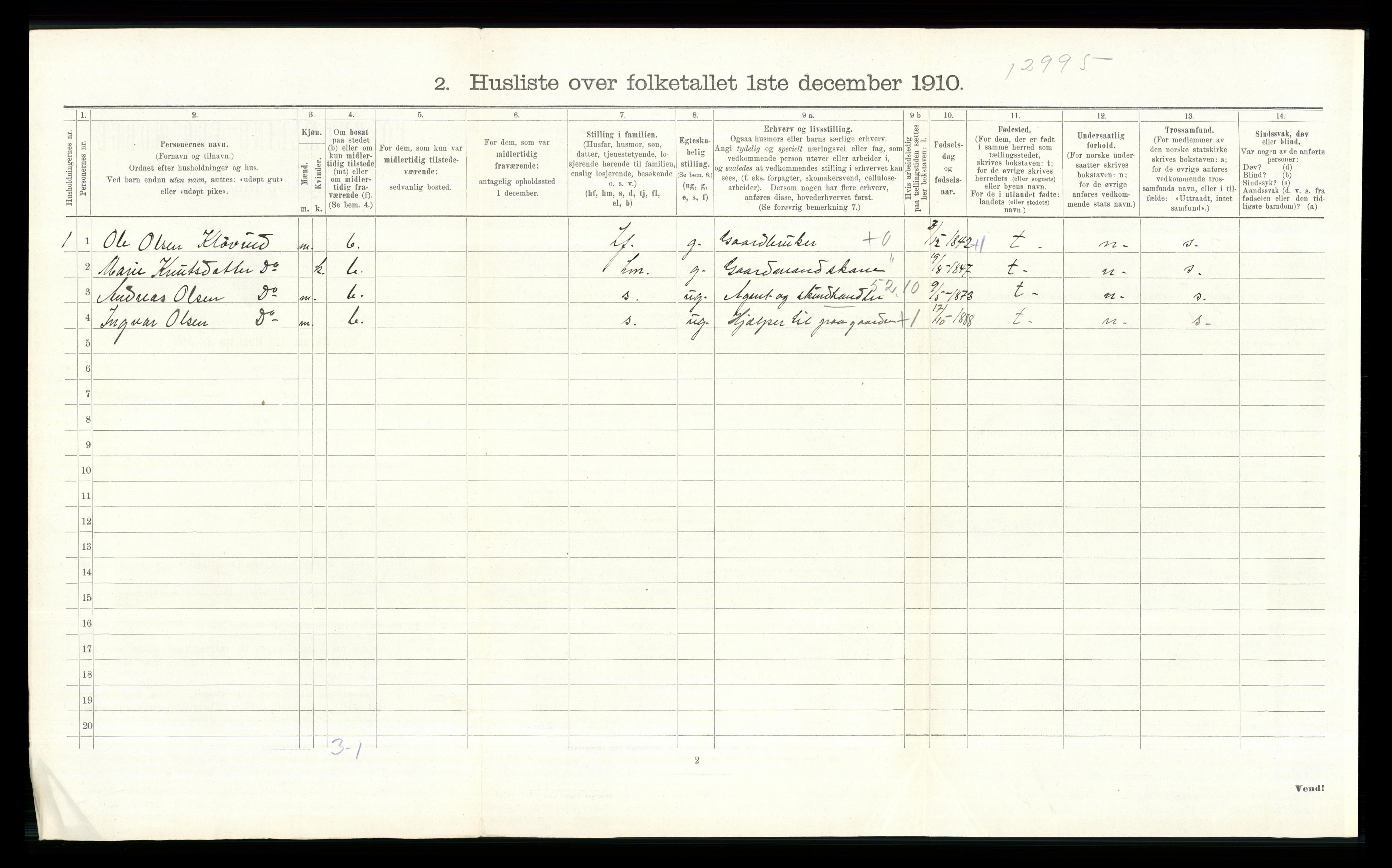 RA, Folketelling 1910 for 0540 Sør-Aurdal herred, 1910, s. 444