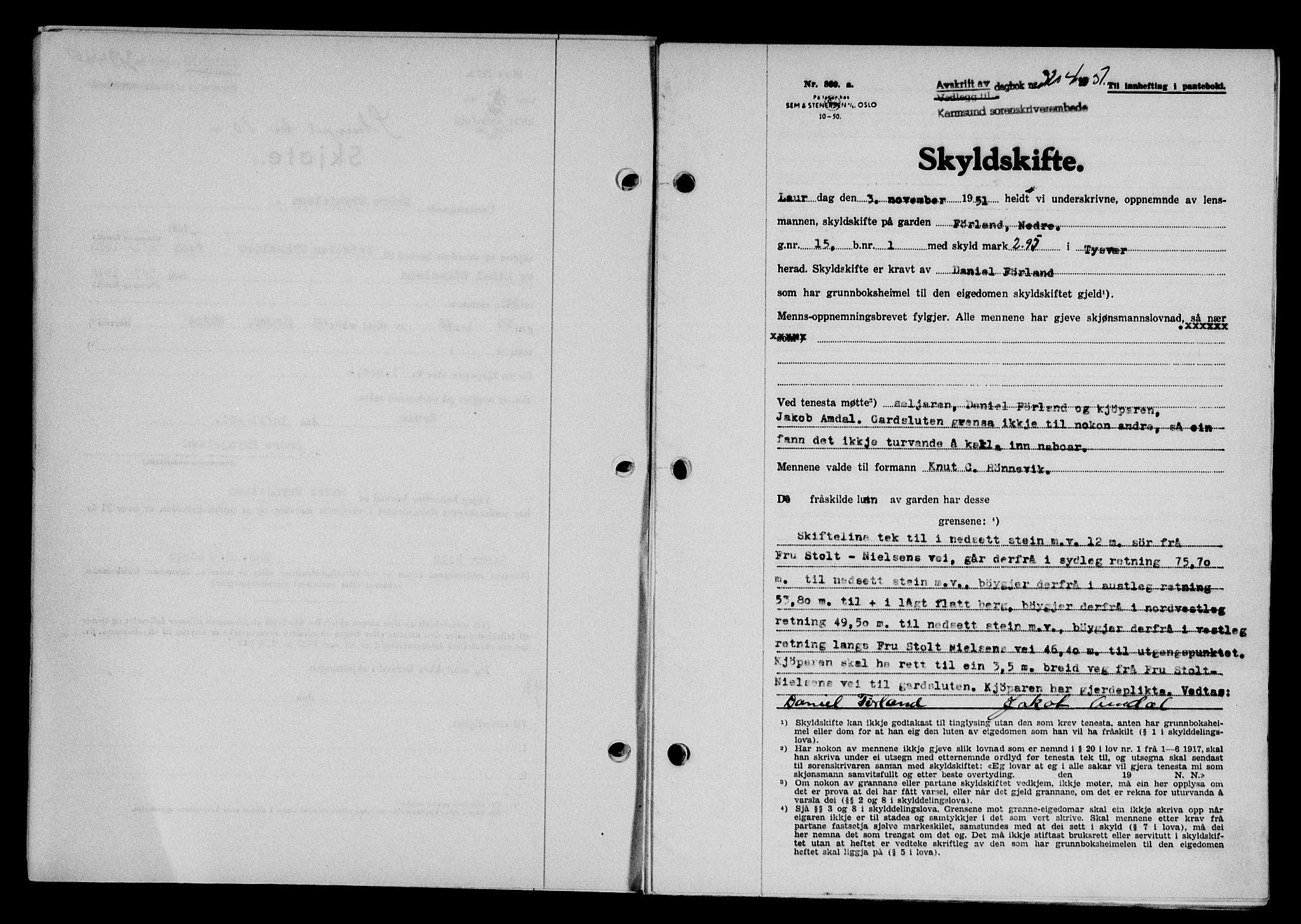 Karmsund sorenskriveri, SAST/A-100311/01/II/IIB/L0104: Pantebok nr. 84A, 1951-1952, Dagboknr: 3204/1951