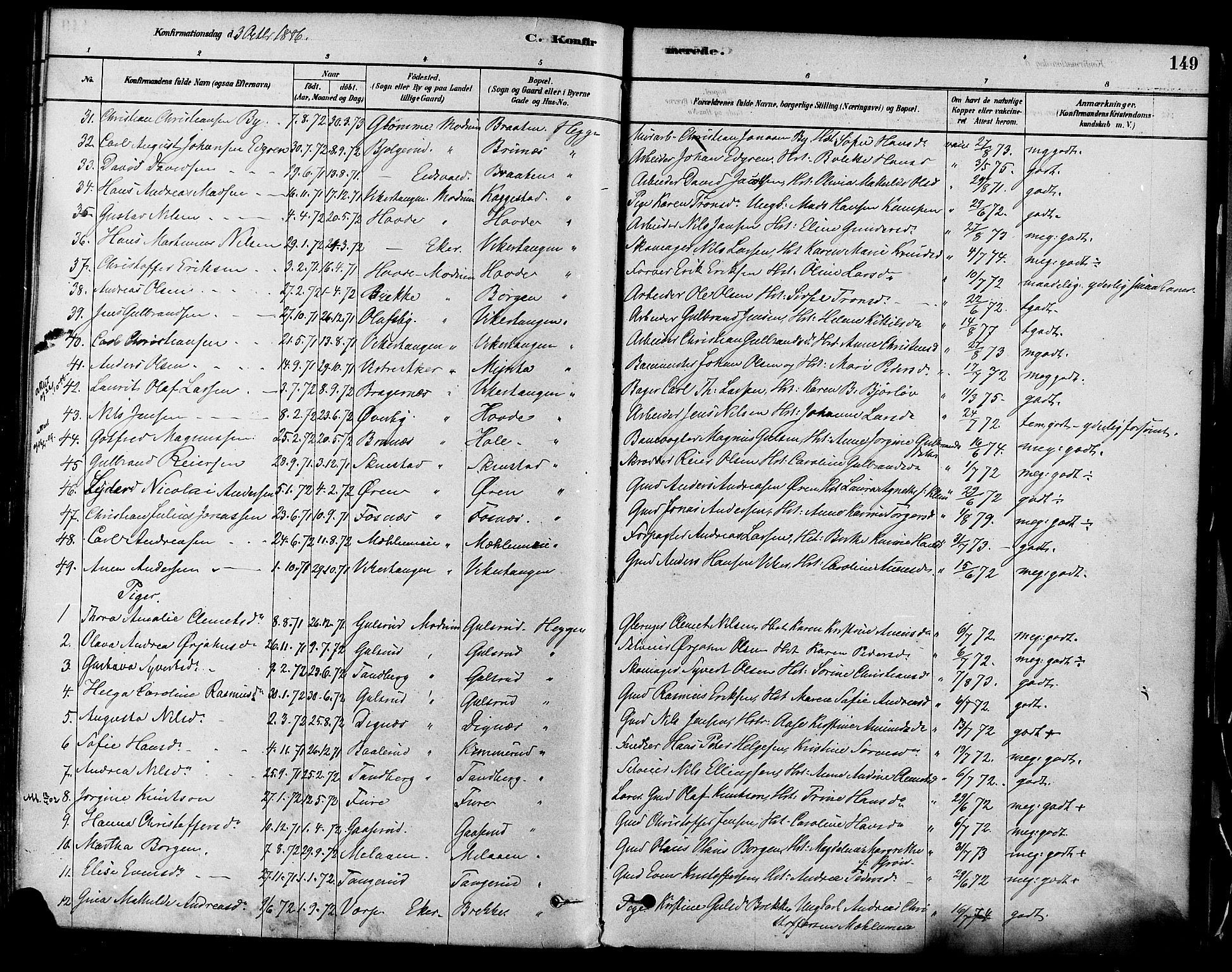 Modum kirkebøker, AV/SAKO-A-234/F/Fa/L0011: Ministerialbok nr. 11, 1877-1889, s. 149